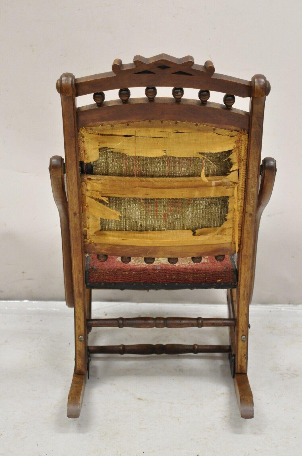 Antique Eastlake Victorian Walnut Small Child's Folding Rocker Rocking Chair For Sale 2