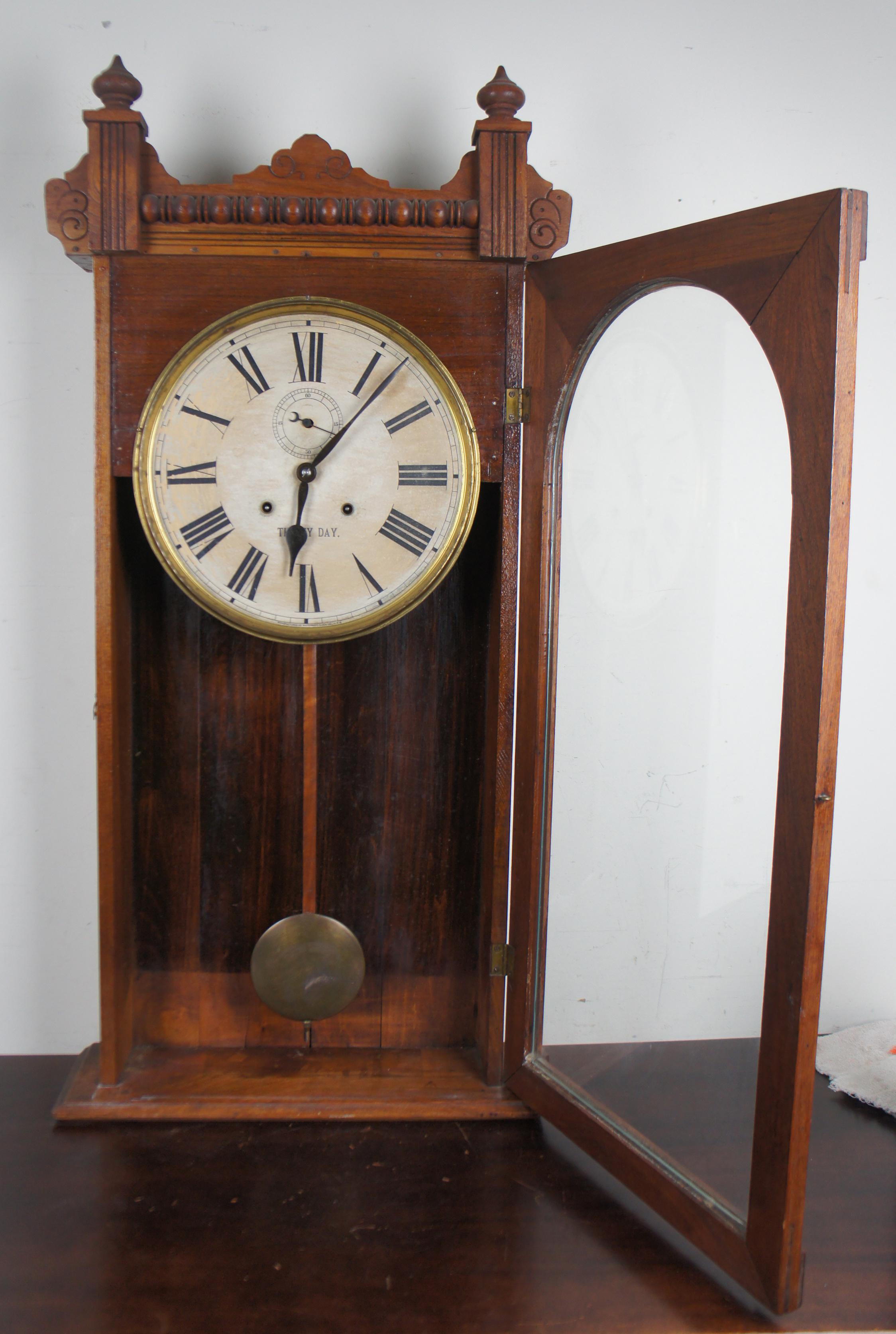 Antique Waterbury Clock Co. Cambridge Model Clock Eastlake Victorian Walnut 39