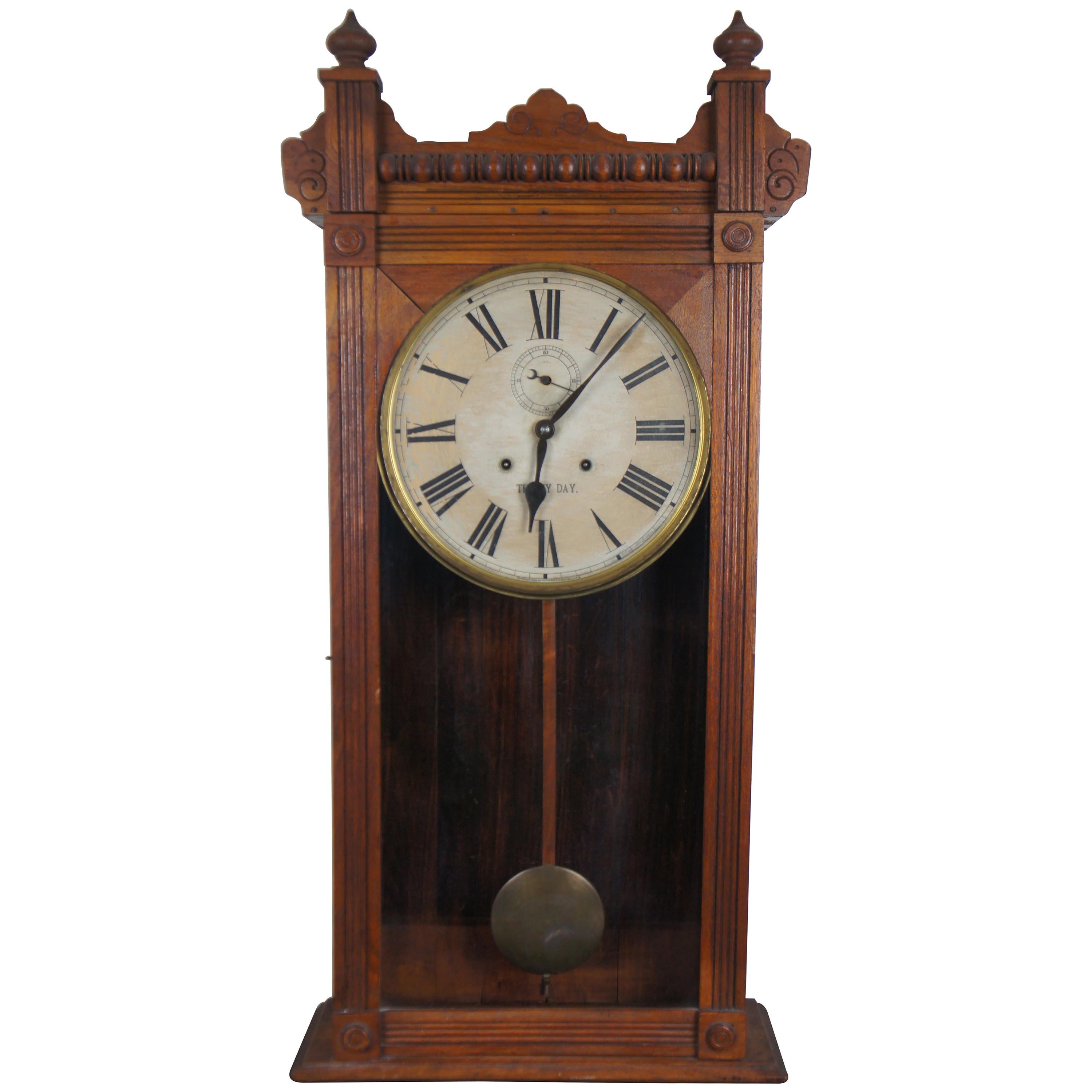 Antique Waterbury Clock Co. Cambridge Model Clock Eastlake Victorian Walnut 39"