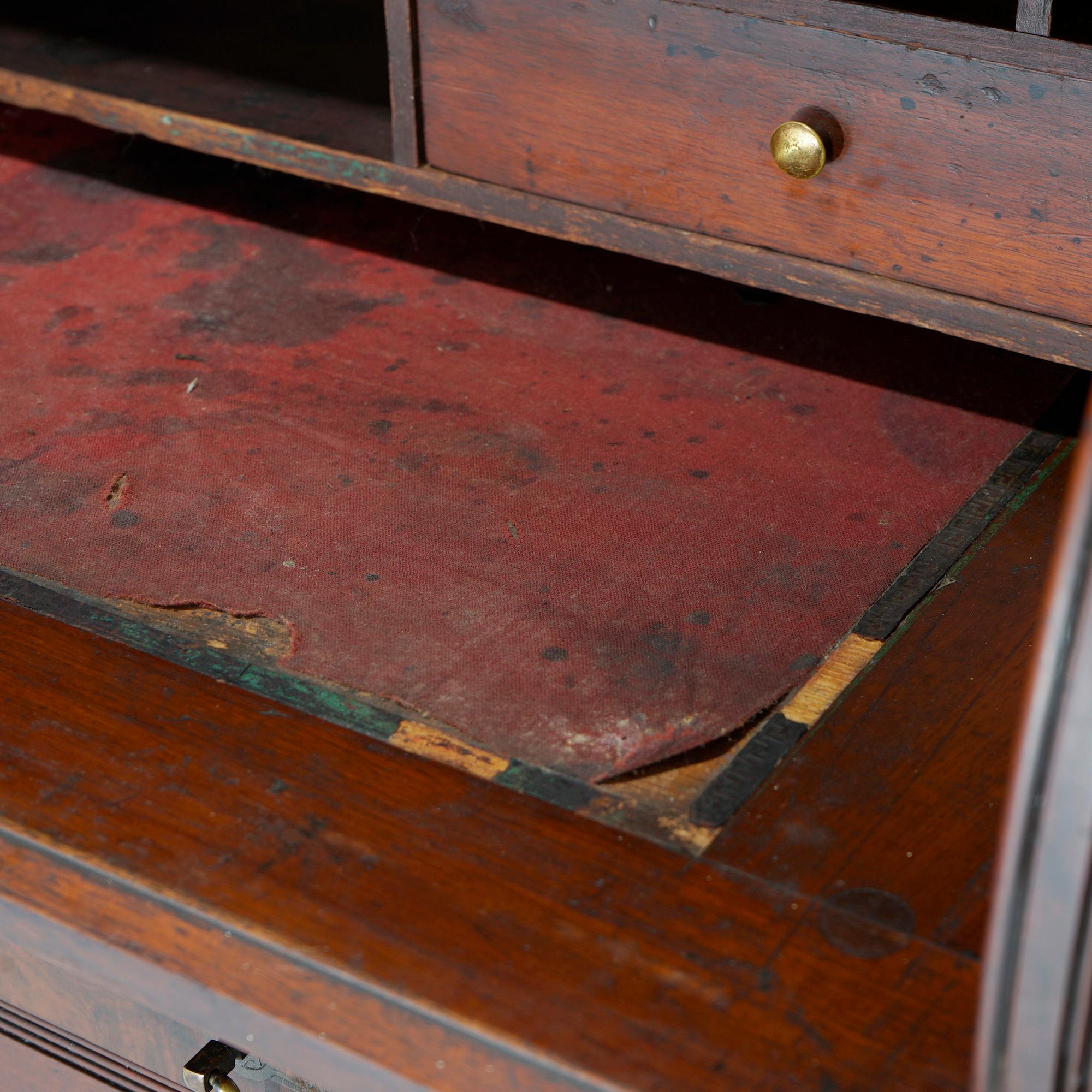 Antique Eastlake Walnut & Burl Barrel Roll Secretary Desk with Carved Ivy, c1890 8