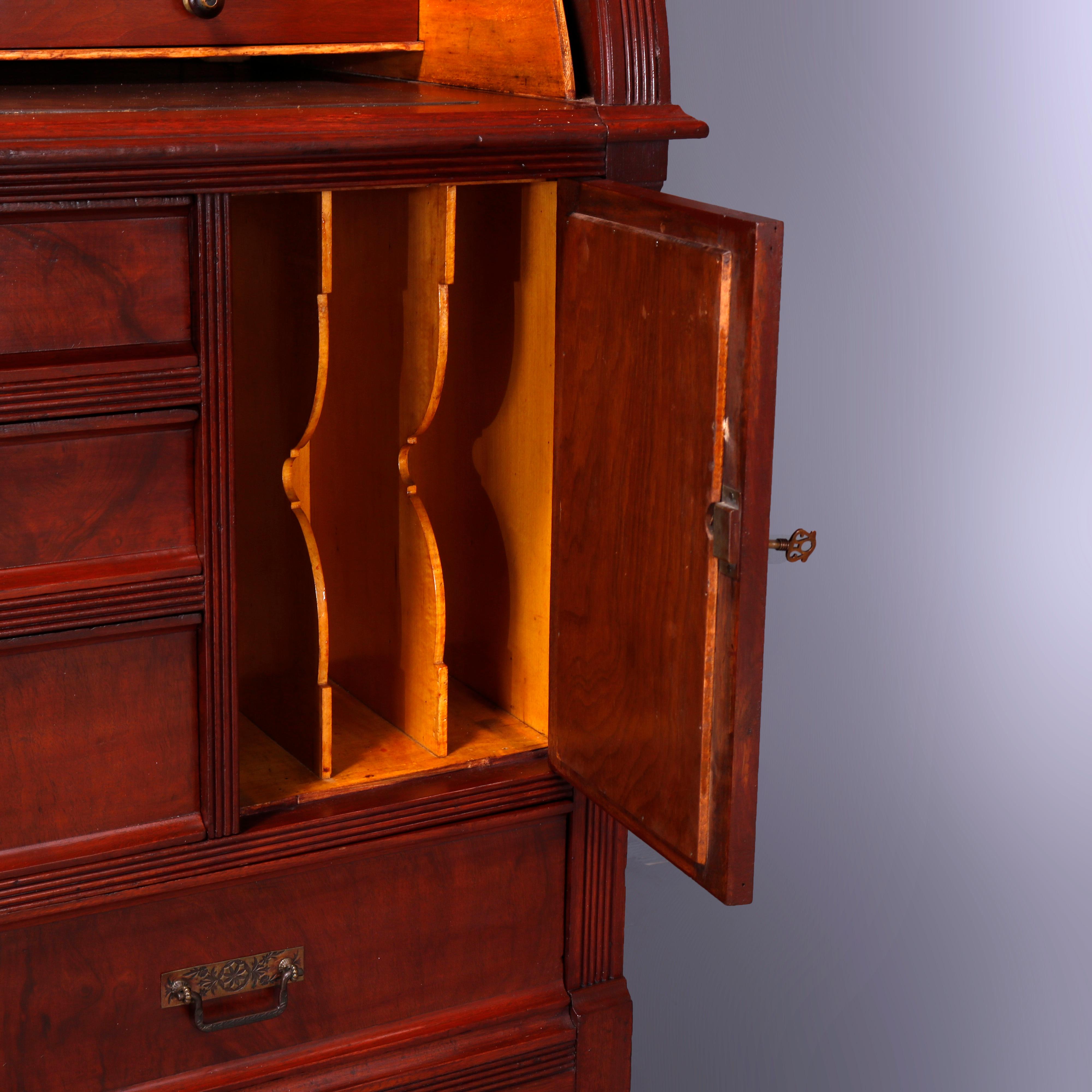 Antique Eastlake Walnut & Burl Cylinder Roll Secretary Desk circa, 1890 4