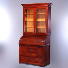 Antique Eastlake Walnut & Burl Cylinder Roll Secretary Desk circa, 1890