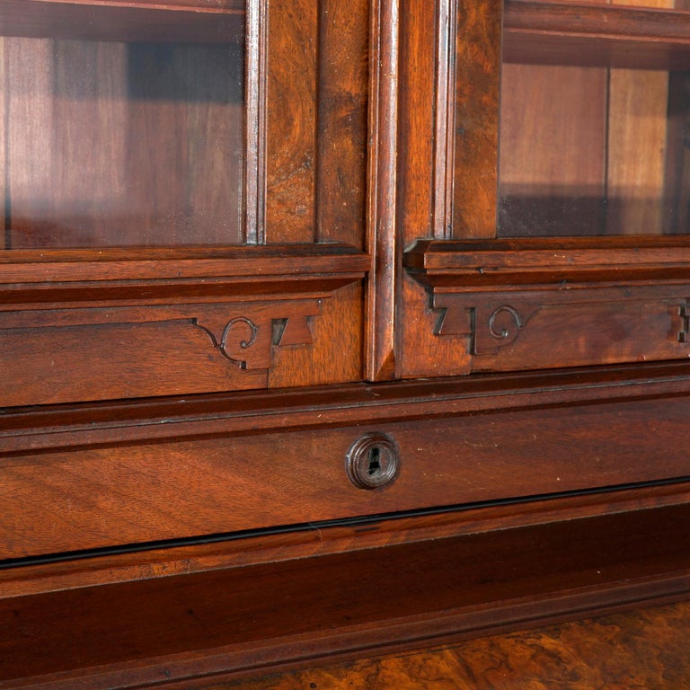Antique Eastlake Walnut and Burl Cylinder Roll Top Secretary Desk