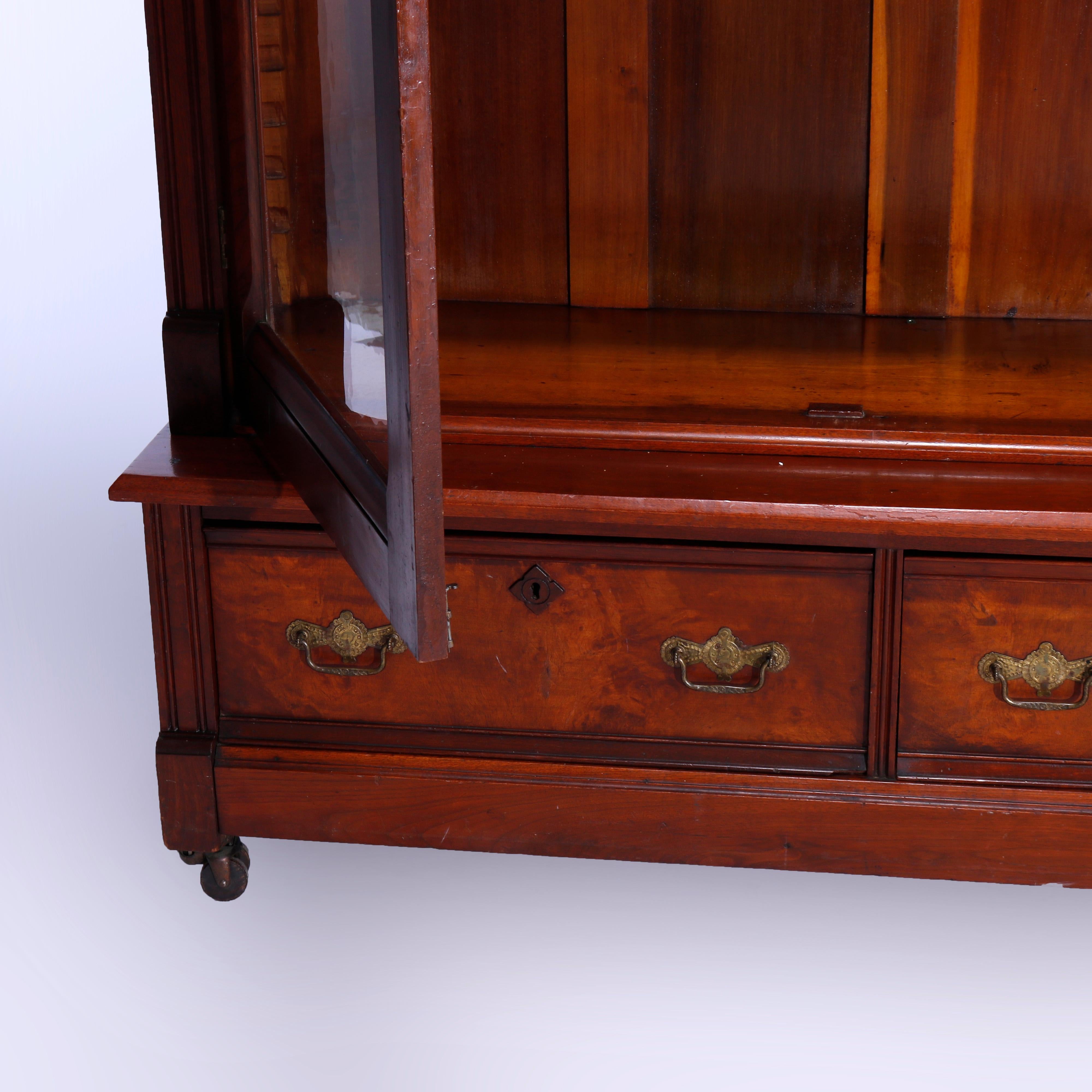 Antique Eastlake Walnut & Burl Double Door Bookcase Circa 1890 5