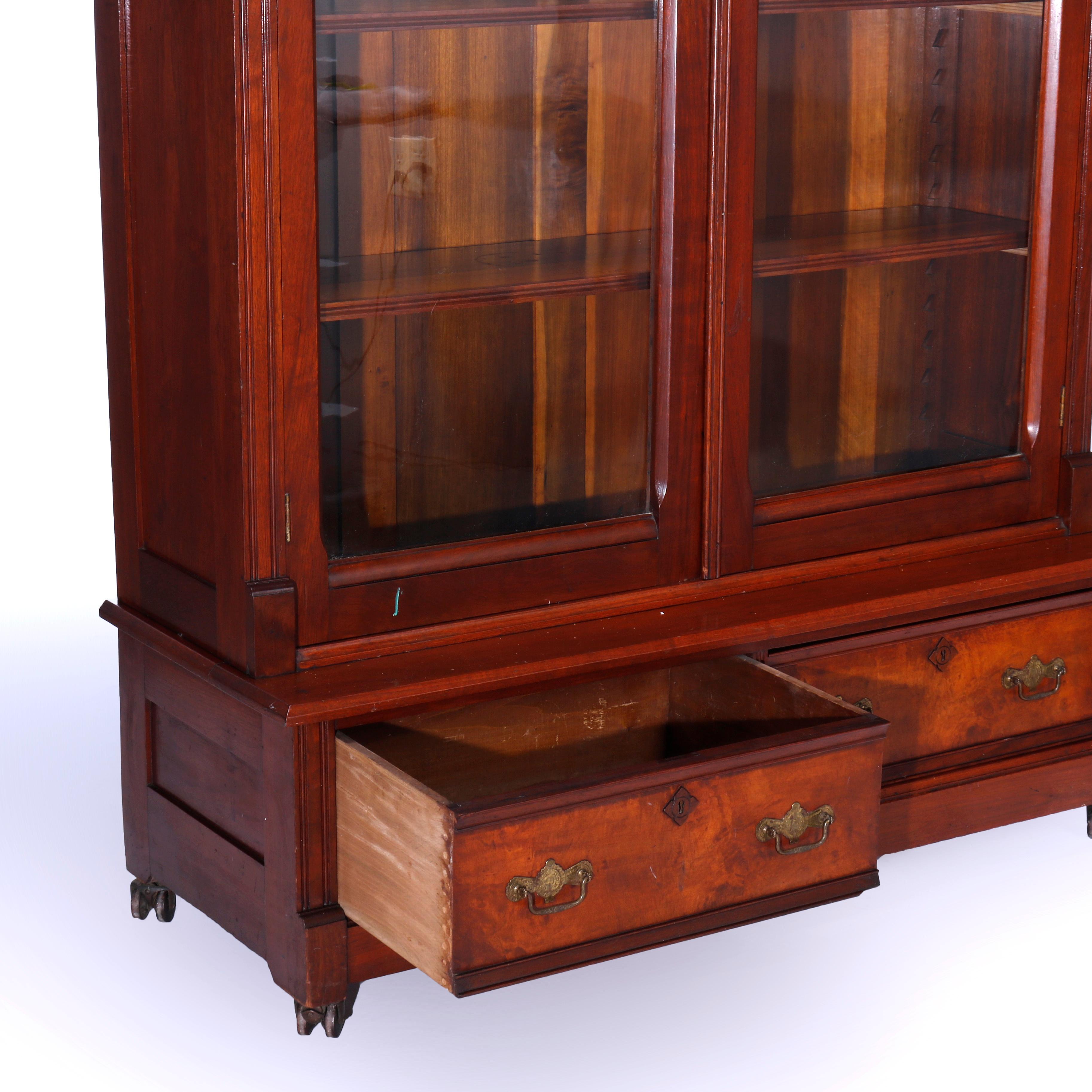 Antique Eastlake Walnut & Burl Double Door Bookcase Circa 1890 6