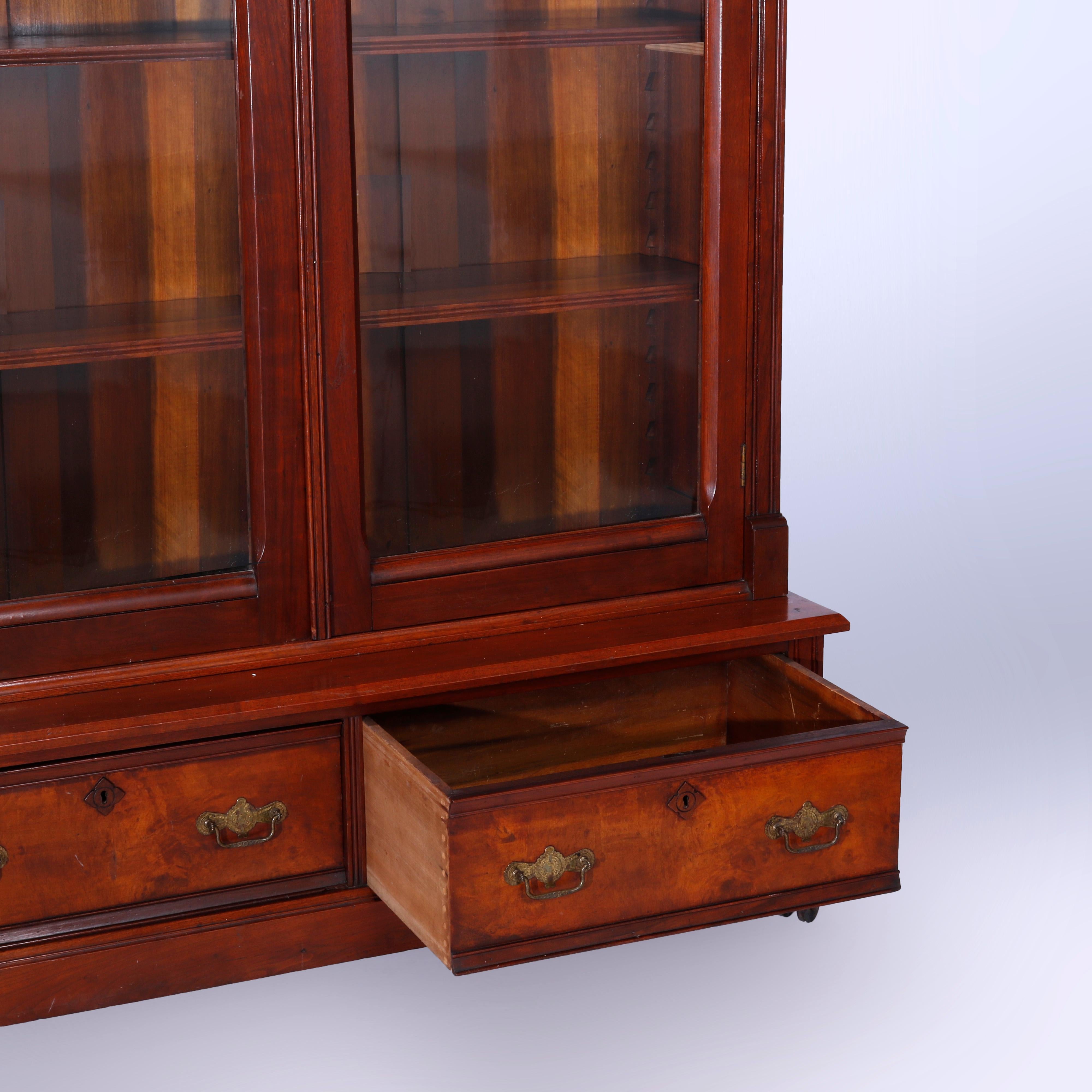 Antique Eastlake Walnut & Burl Double Door Bookcase Circa 1890 7
