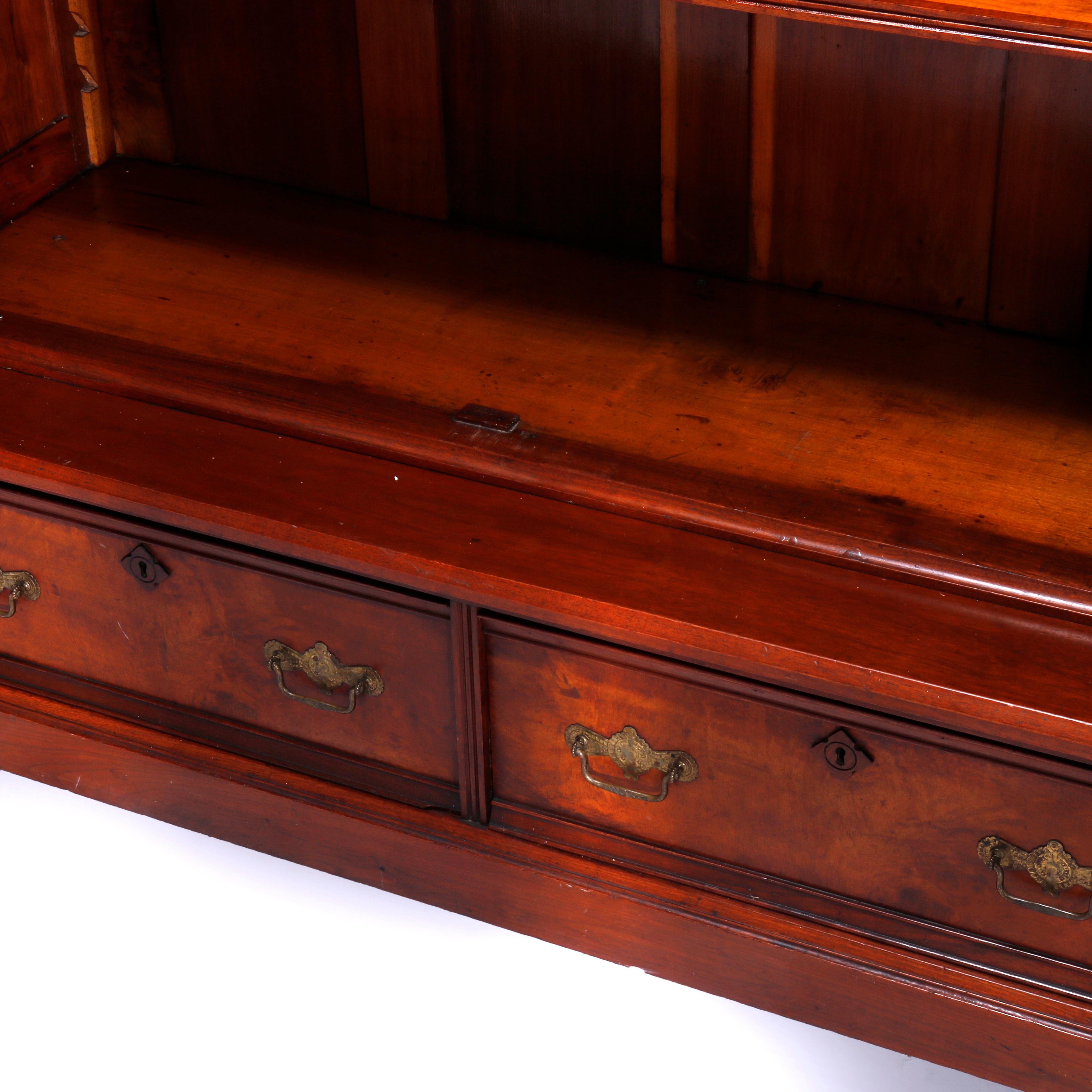 Antique Eastlake Walnut & Burl Double Door Bookcase Circa 1890 8