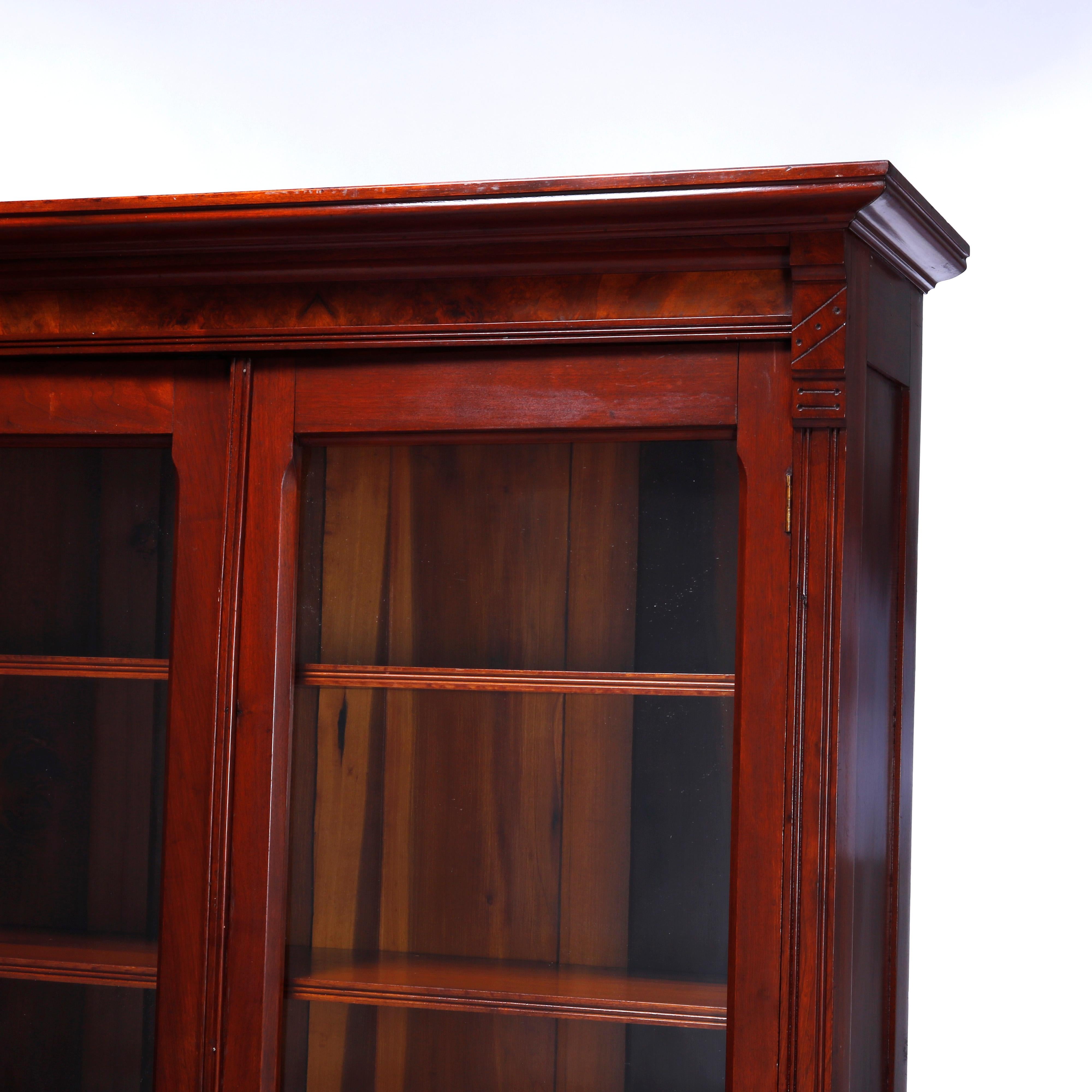 Antique Eastlake Walnut & Burl Double Door Bookcase Circa 1890 In Good Condition In Big Flats, NY