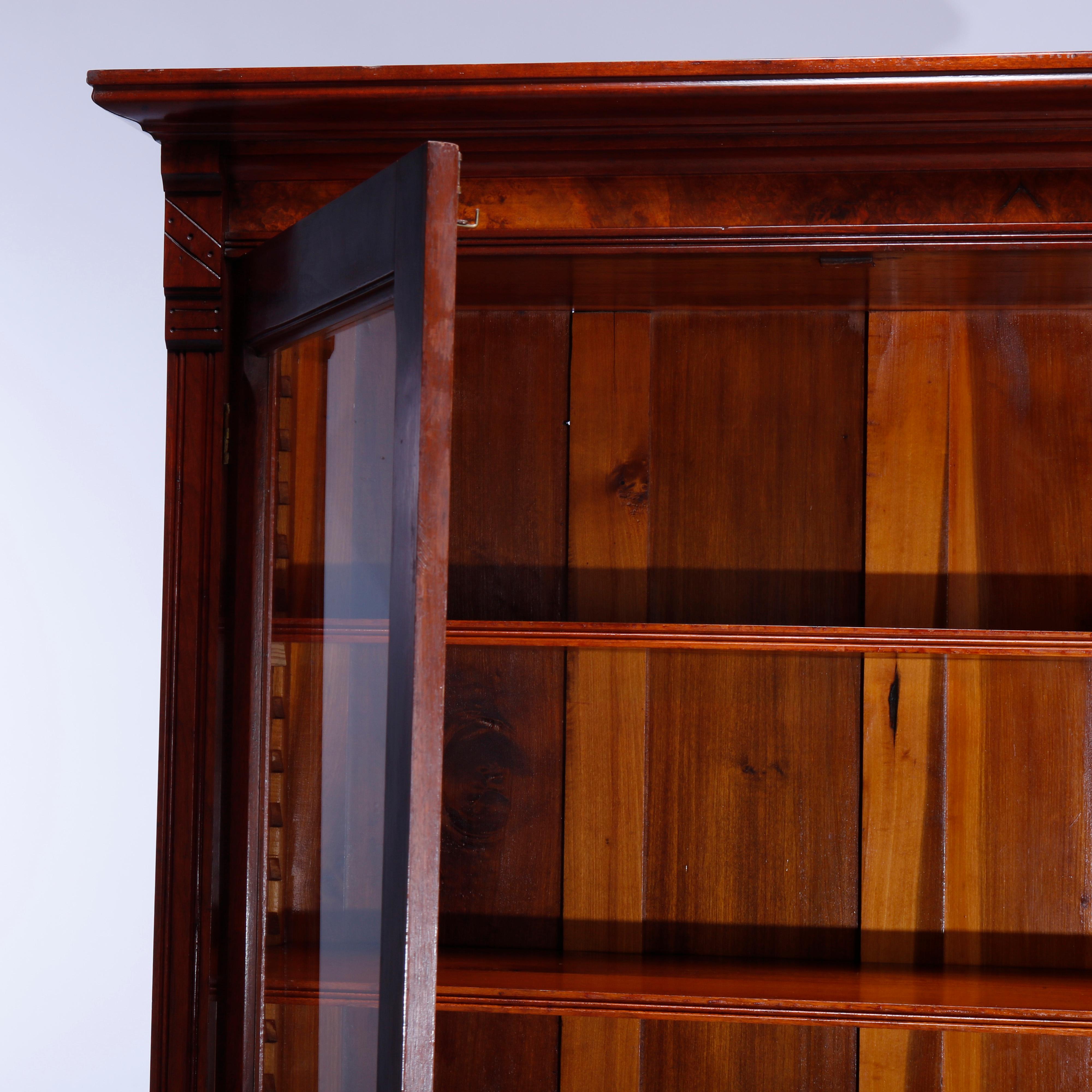 Antique Eastlake Walnut & Burl Double Door Bookcase Circa 1890 1