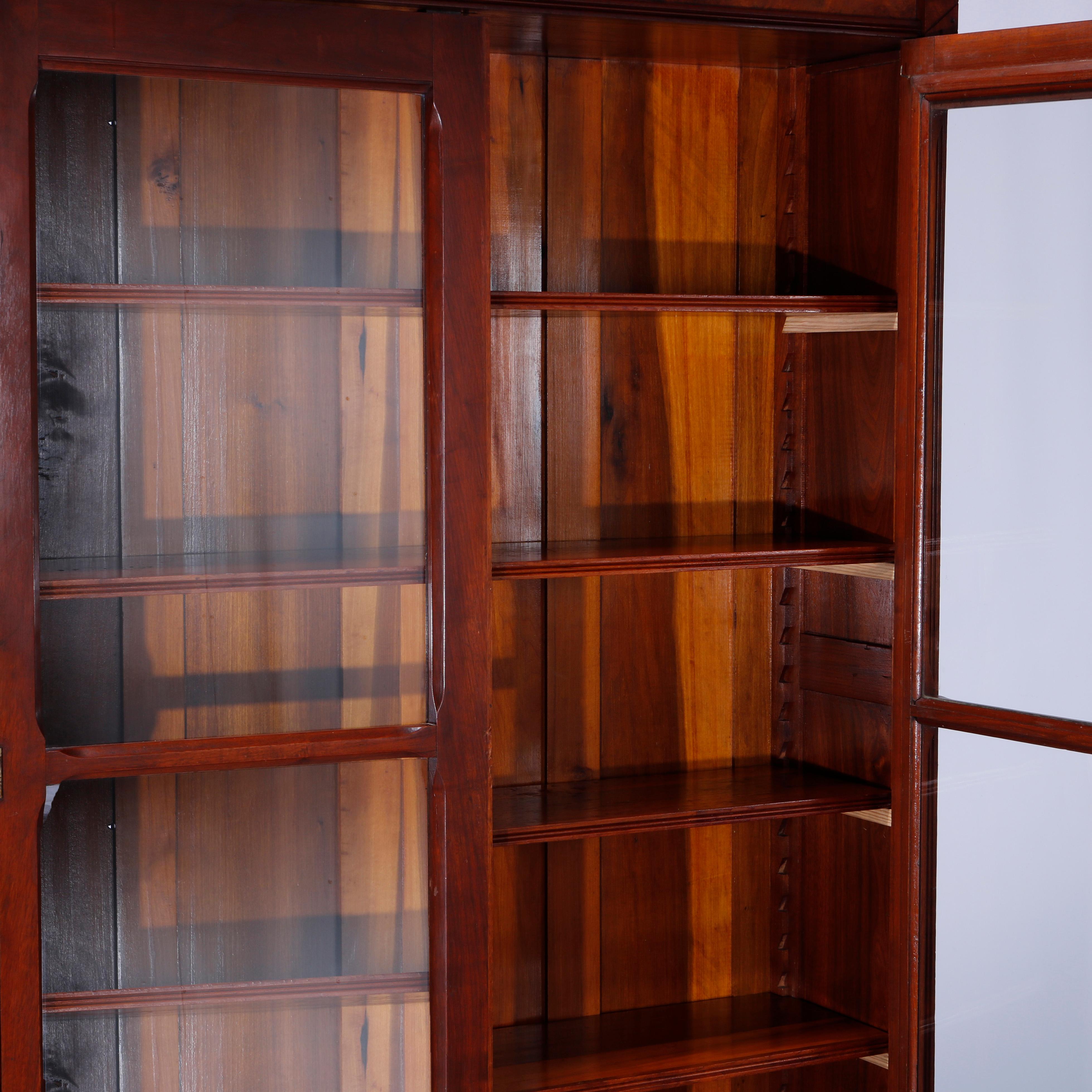 Antique Eastlake Walnut & Burl Double Door Bookcase Circa 1890 2