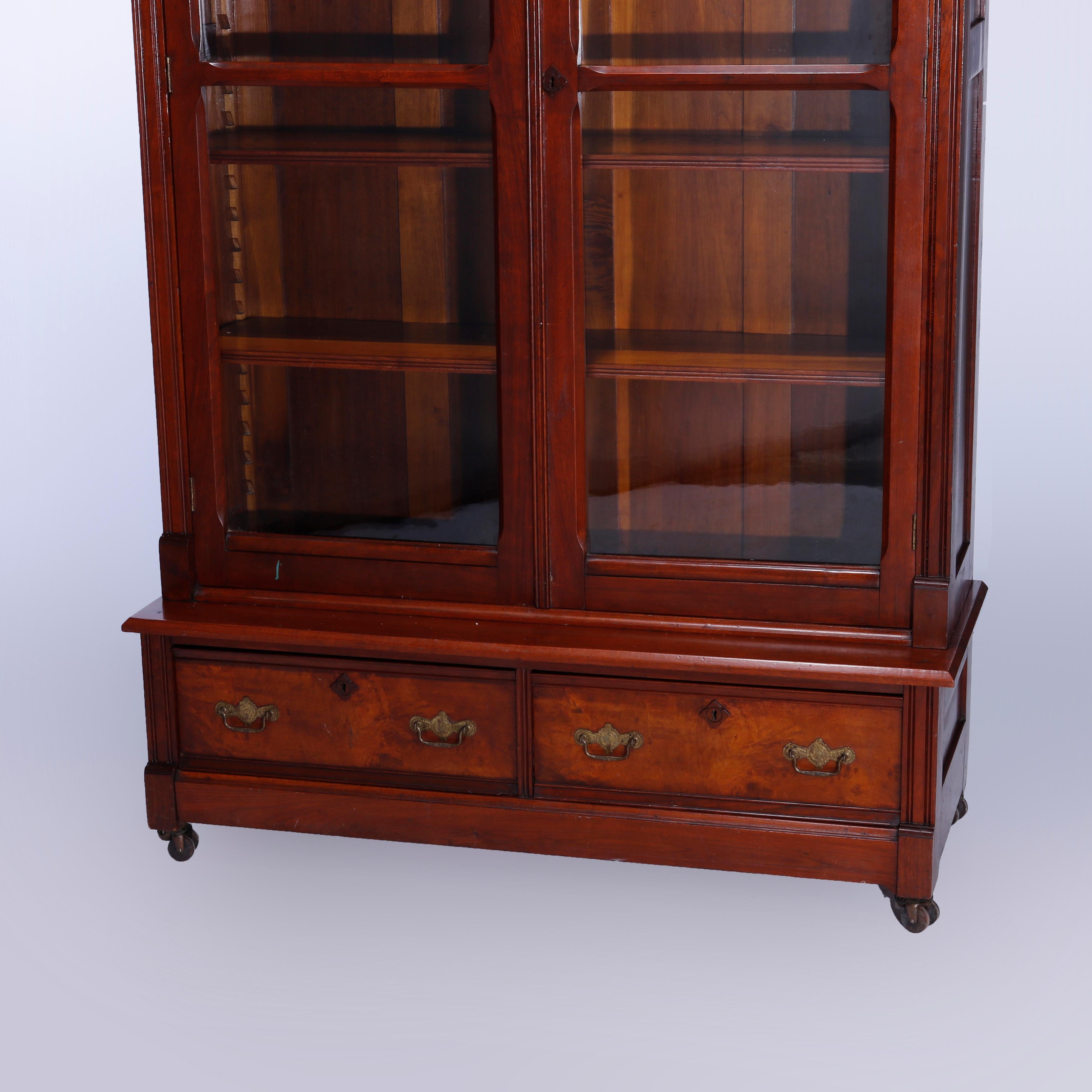 Antique Eastlake Walnut & Burl Double Door Bookcase Circa 1890 3
