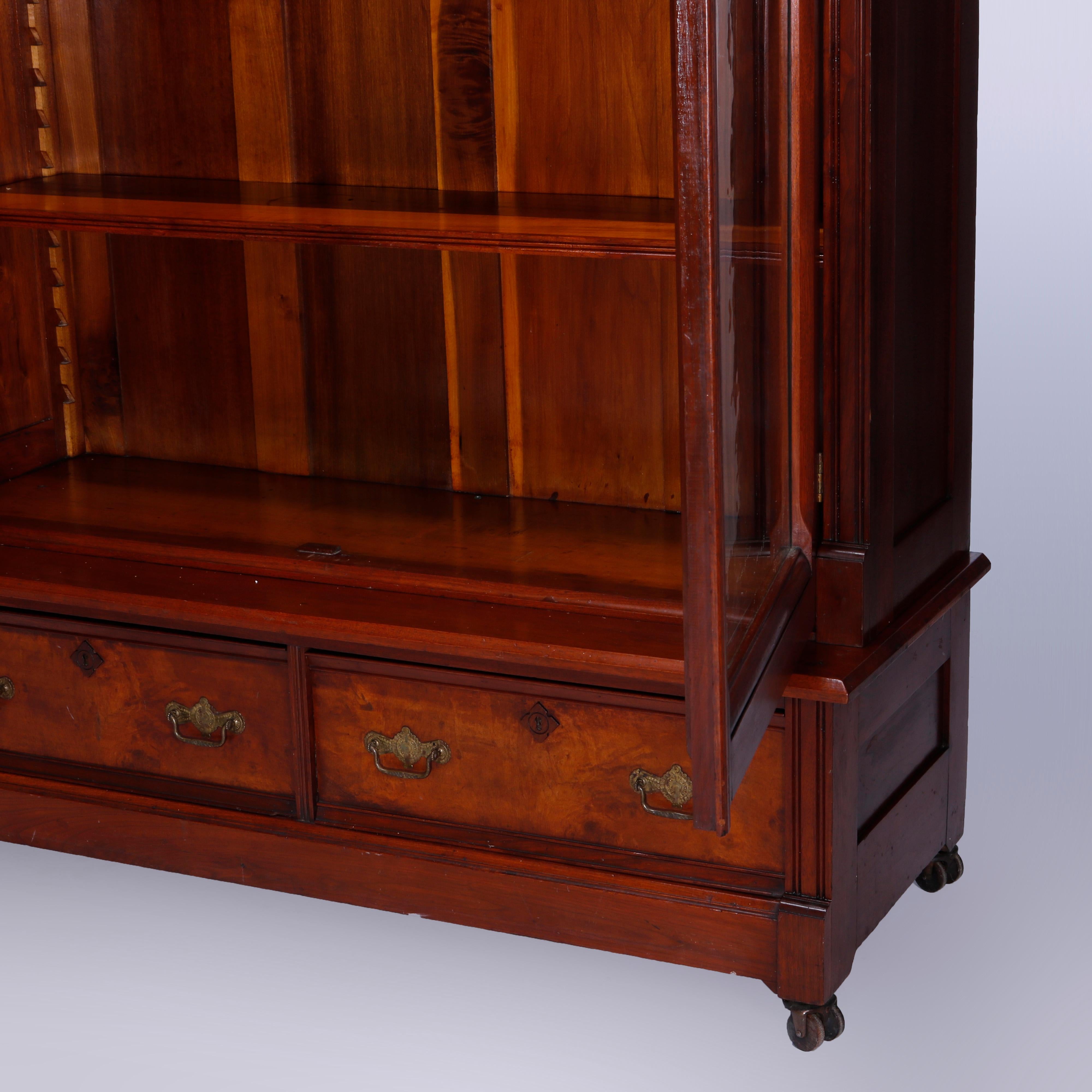 Antique Eastlake Walnut & Burl Double Door Bookcase Circa 1890 4