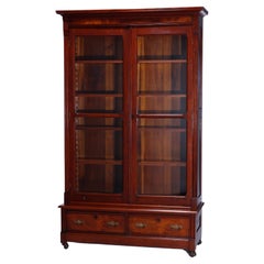 Antique Eastlake Walnut & Burl Double Door Bookcase Circa 1890