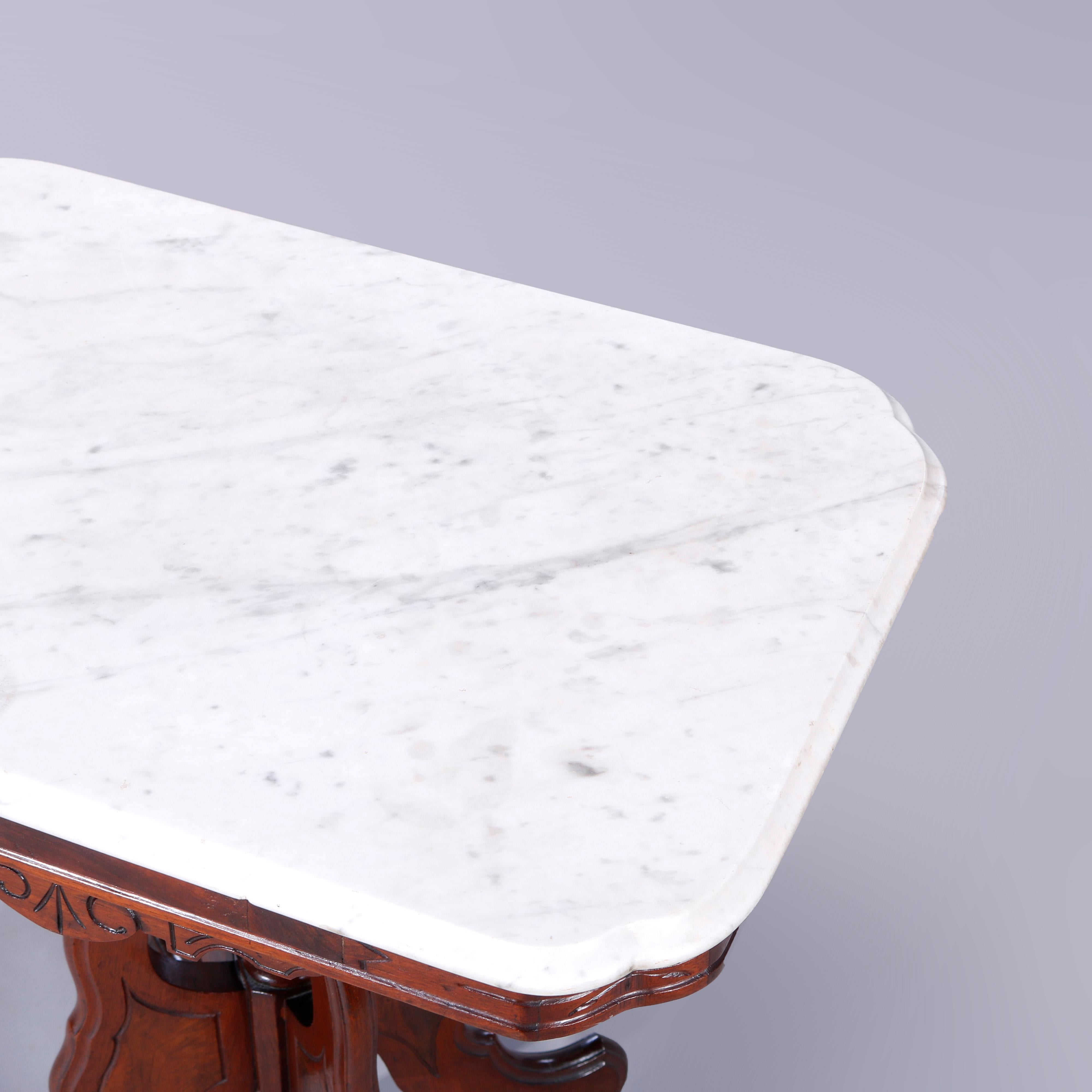 Antique Eastlake Walnut, Burl & Marble Parlor Table, c1890 2