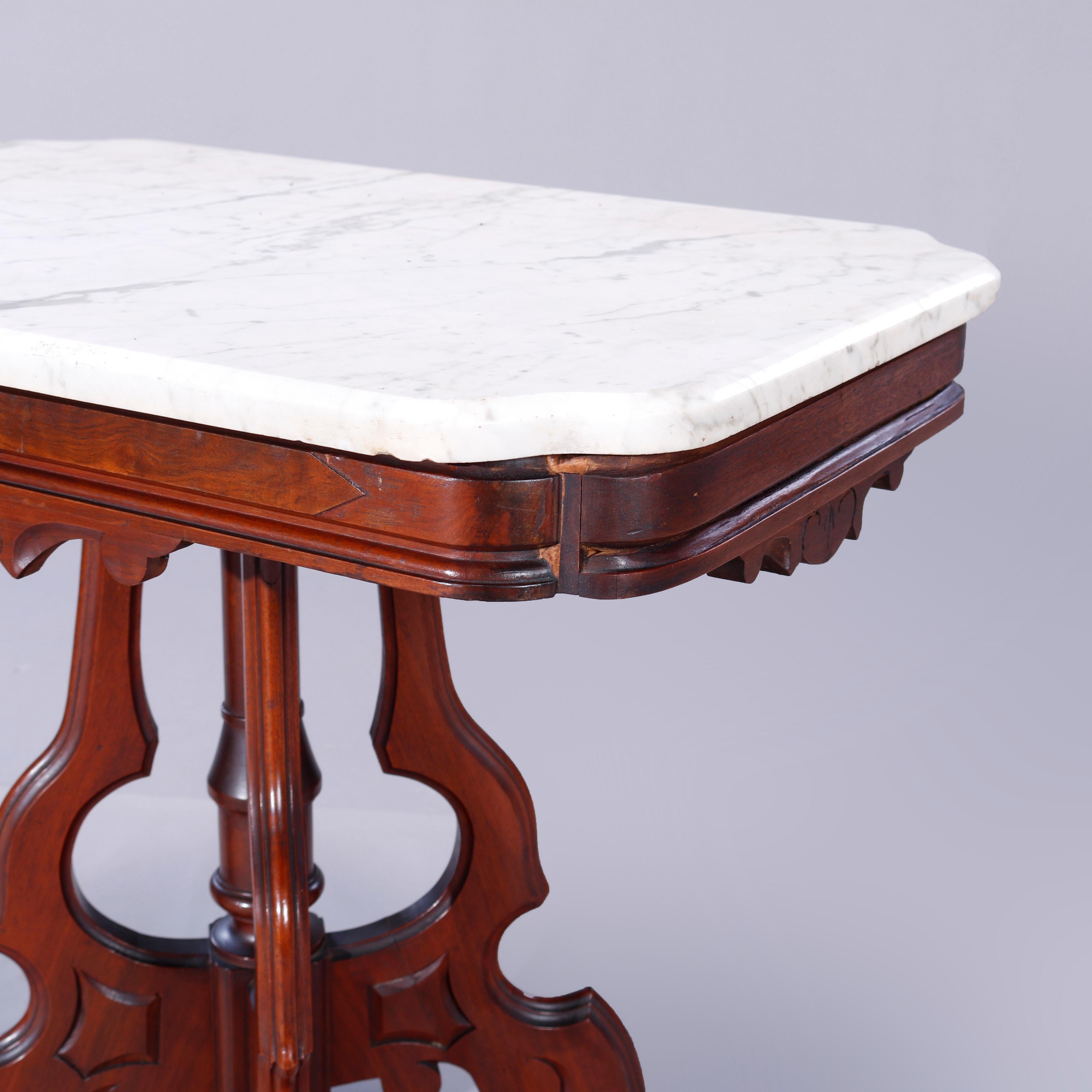 Antique Eastlake Walnut, Burl & Marble Parlor Table, c1890 2