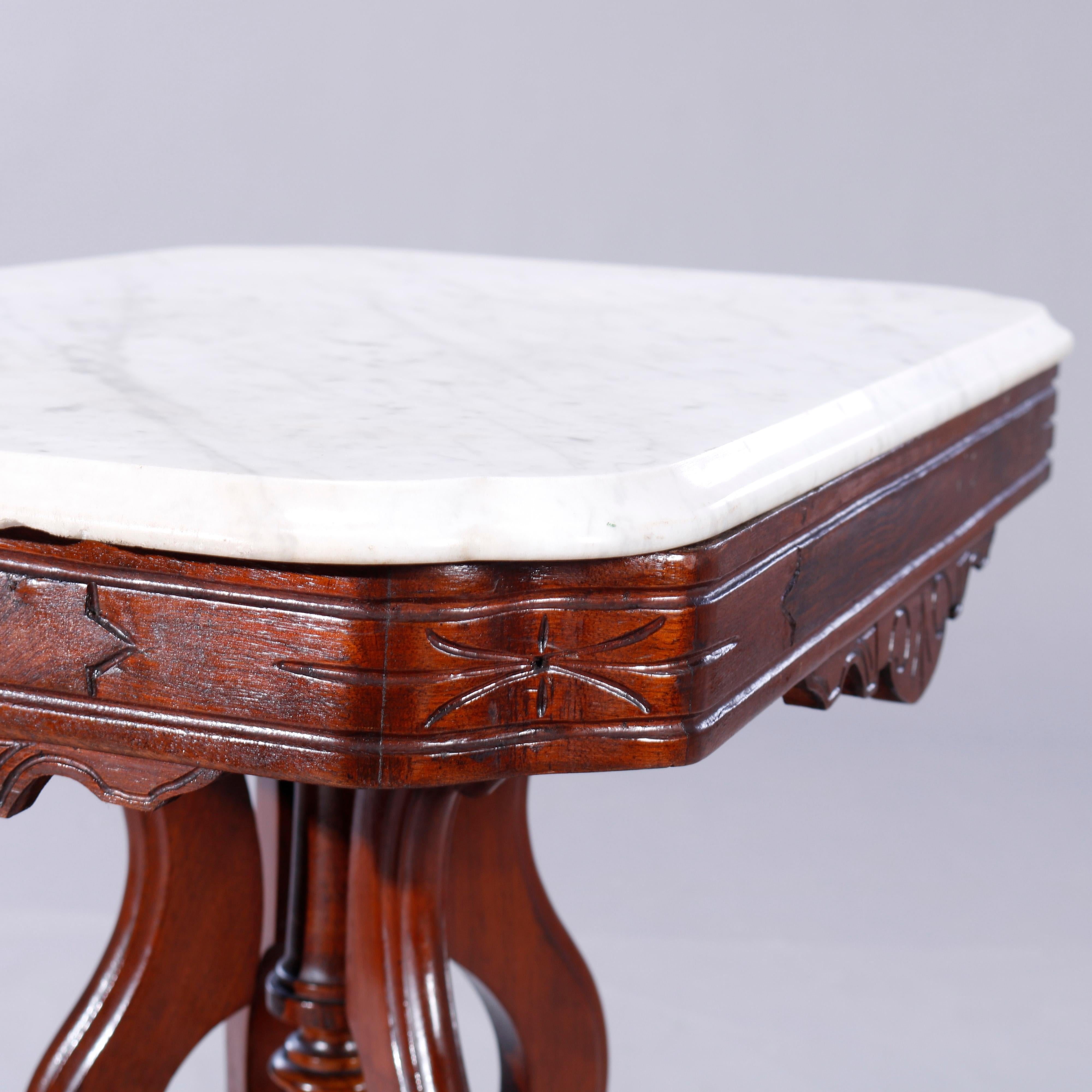 Antique Eastlake Walnut, Burl & Marble Parlor Table, c1890 3