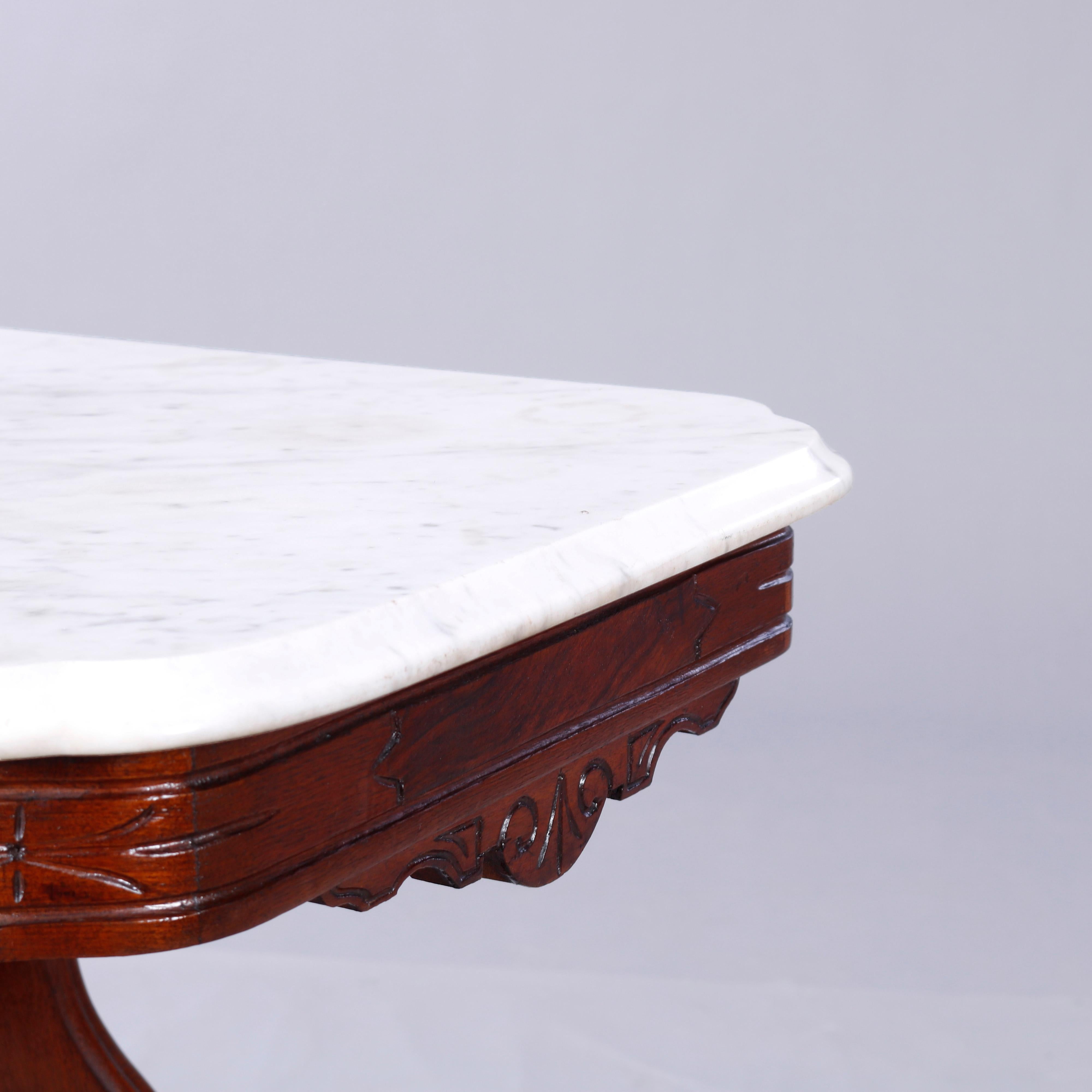Antique Eastlake Walnut, Burl & Marble Parlor Table, c1890 4