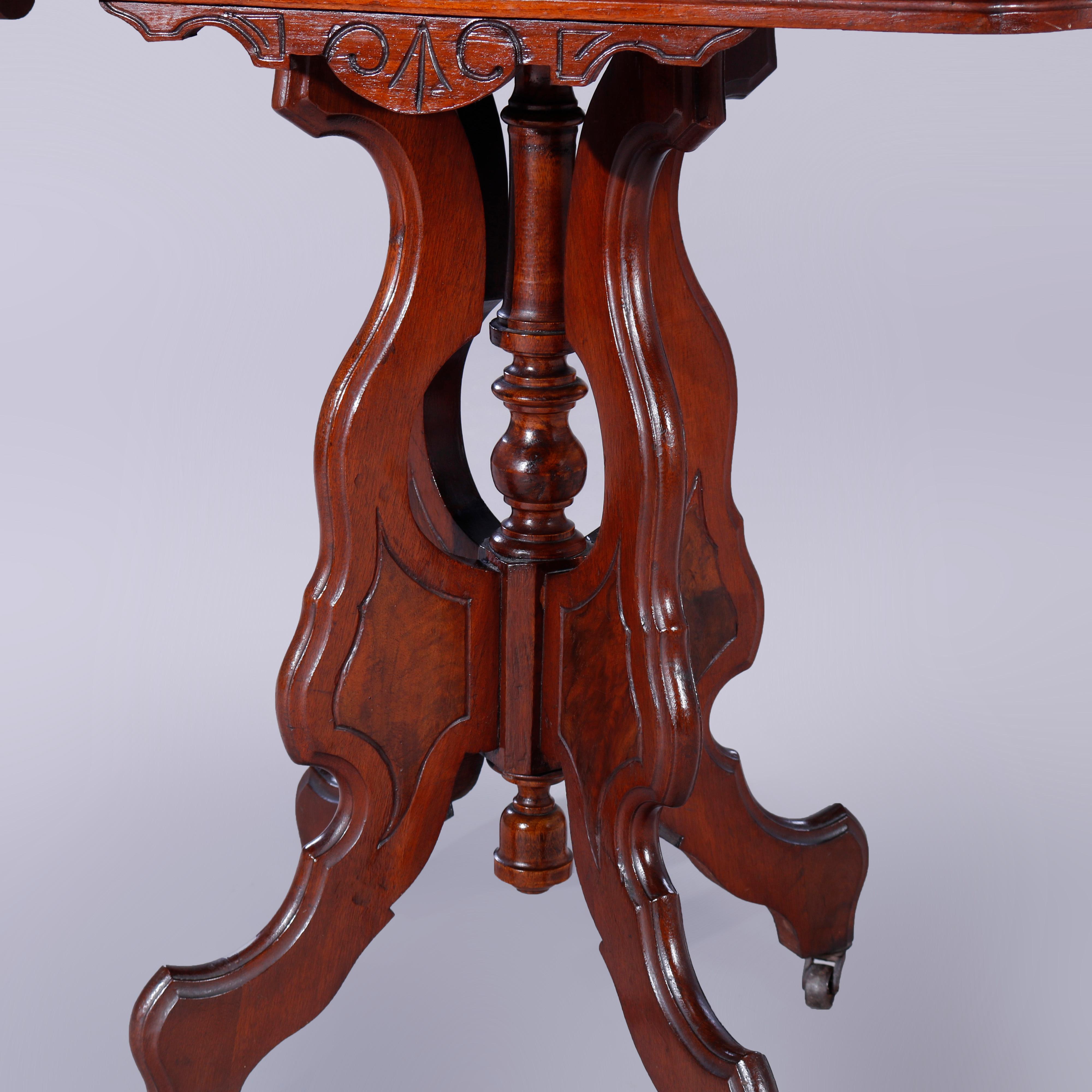 Antique Eastlake Walnut, Burl & Marble Parlor Table, c1890 5