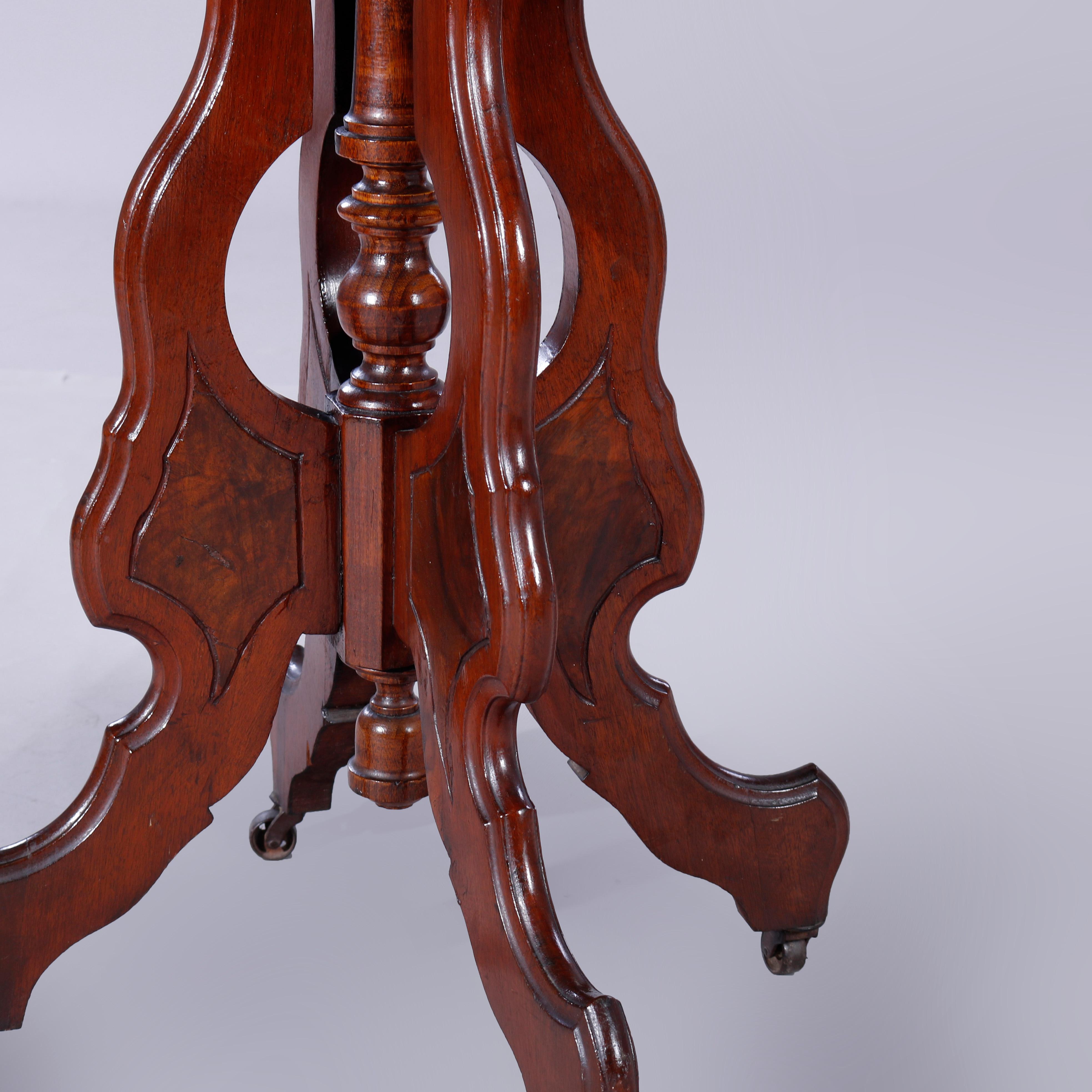 Antique Eastlake Walnut, Burl & Marble Parlor Table, c1890 6