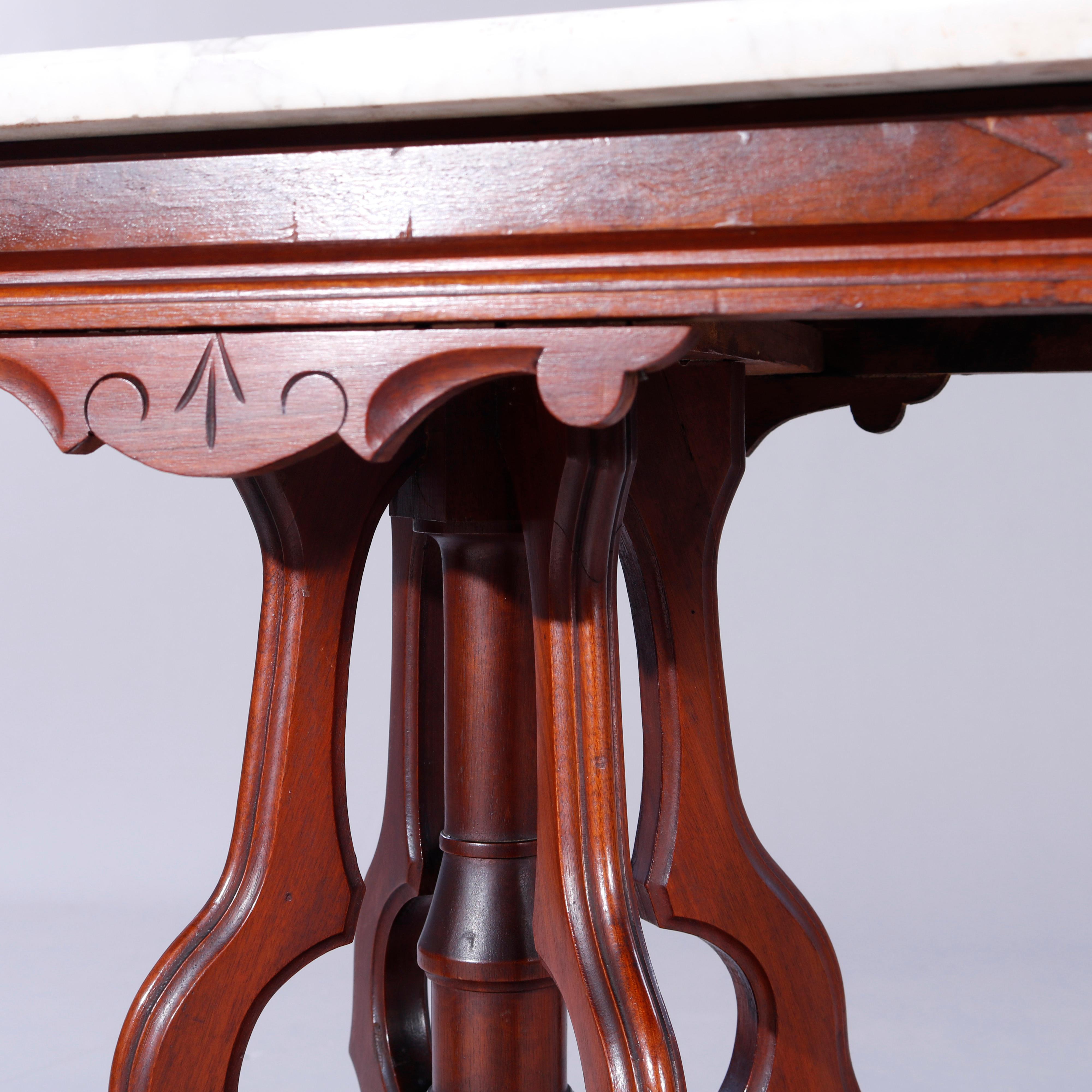 Antique Eastlake Walnut, Burl & Marble Parlor Table, c1890 6