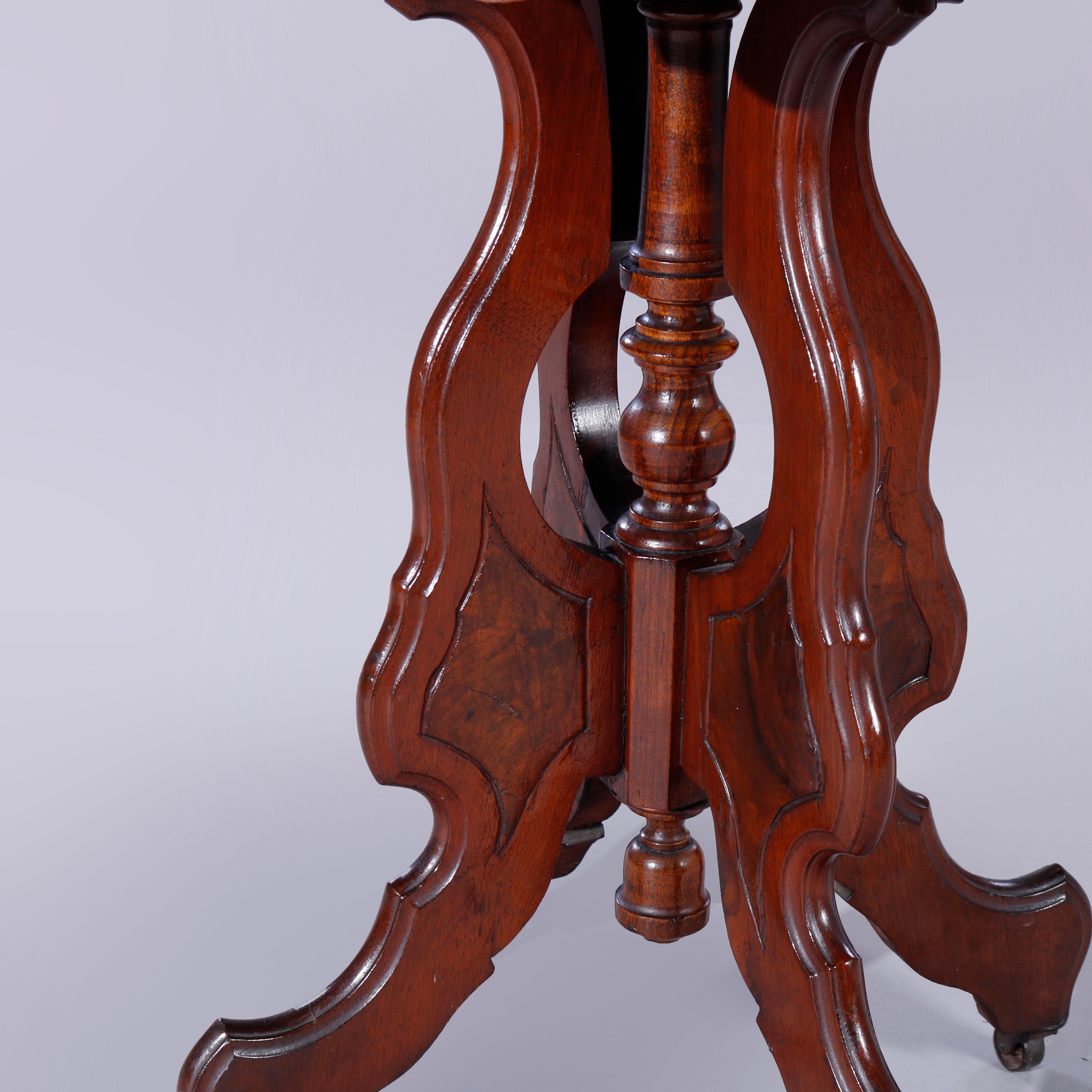 Antique Eastlake Walnut, Burl & Marble Parlor Table, c1890 7