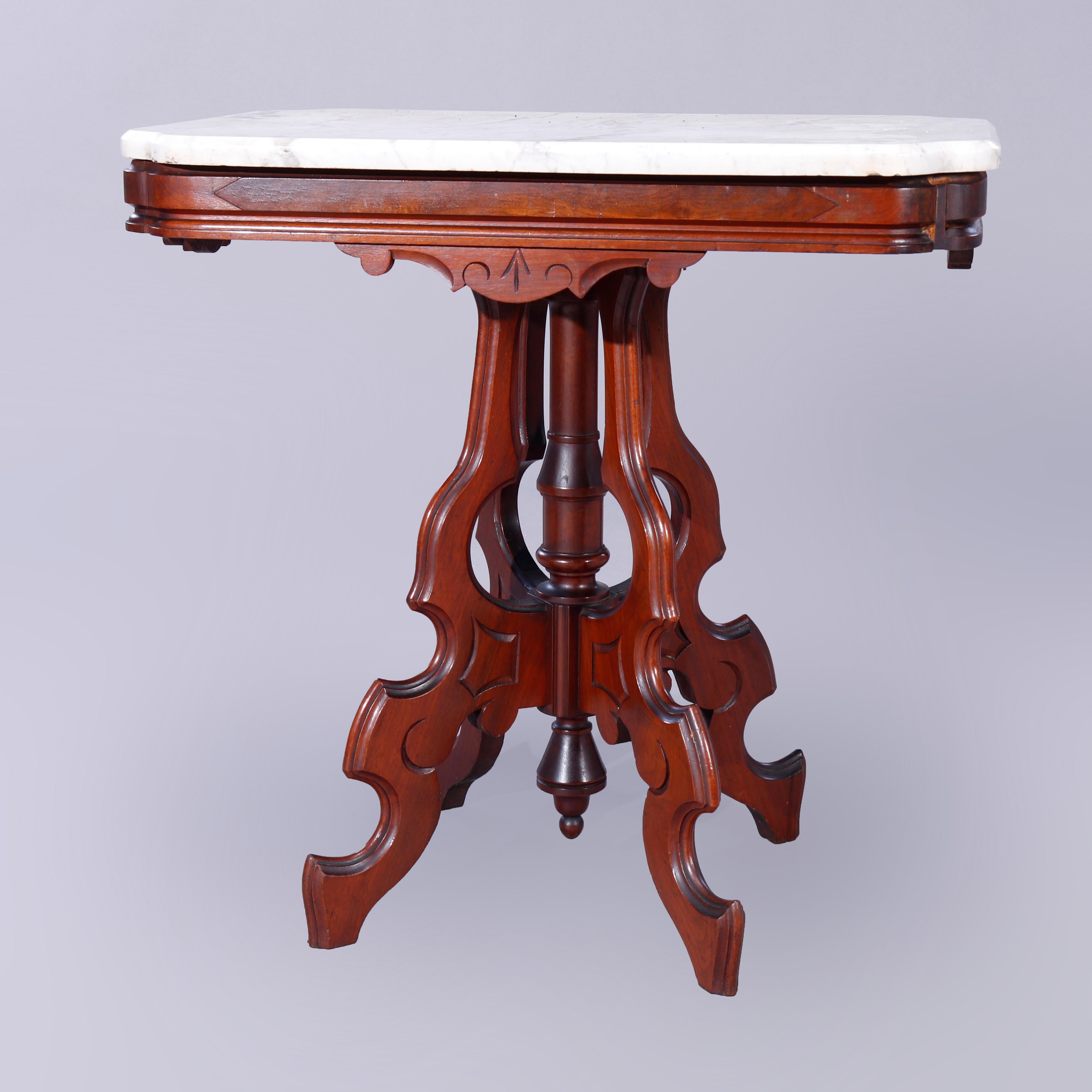 Antique Eastlake Walnut, Burl & Marble Parlor Table, c1890 7