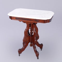 Antique Eastlake Walnut, Burl & Marble Parlor Table, c1890