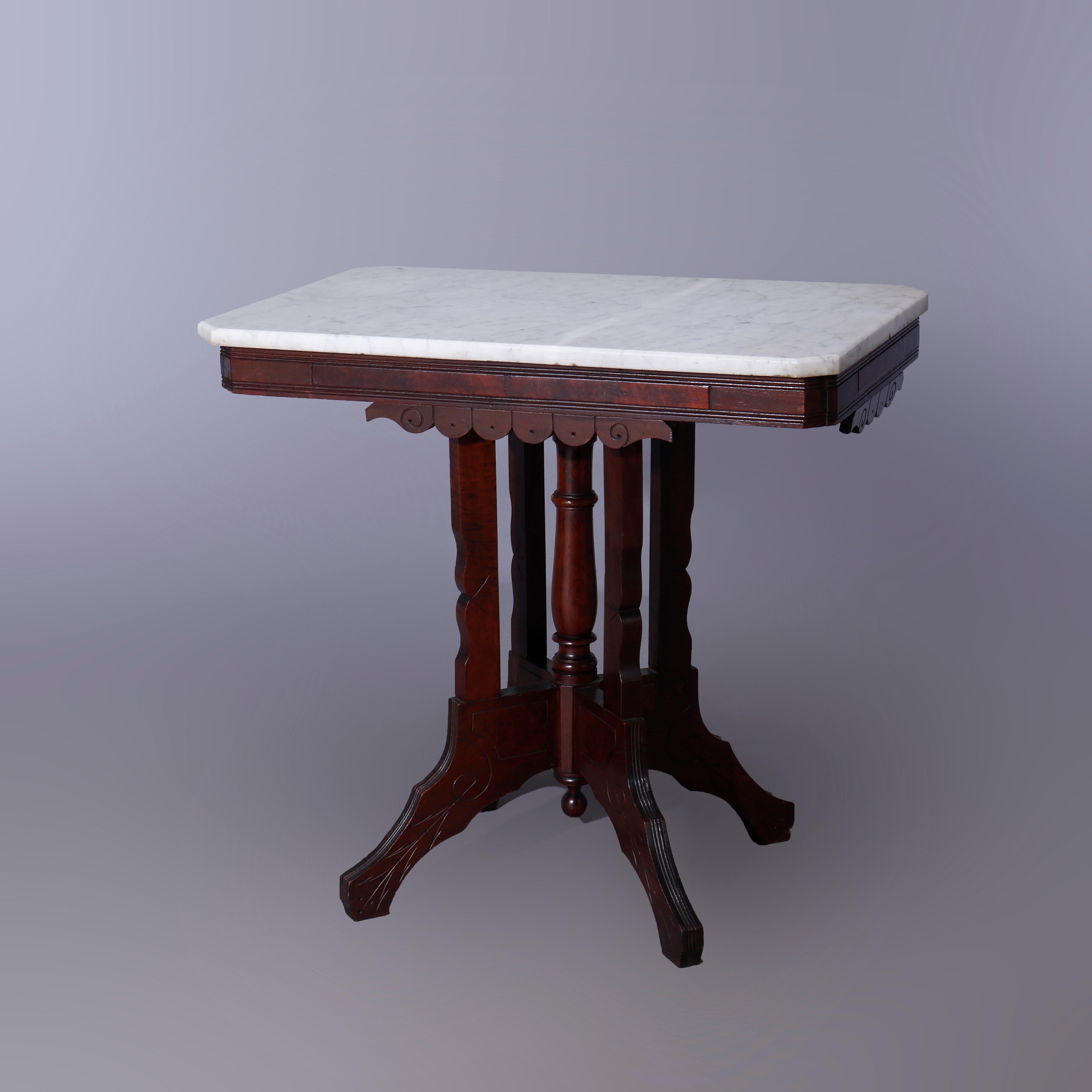 Antiker Parlor-Tisch aus Eastlake-Walnussholz, Wurzelholz und Marmor, um 1890 (amerikanisch) im Angebot