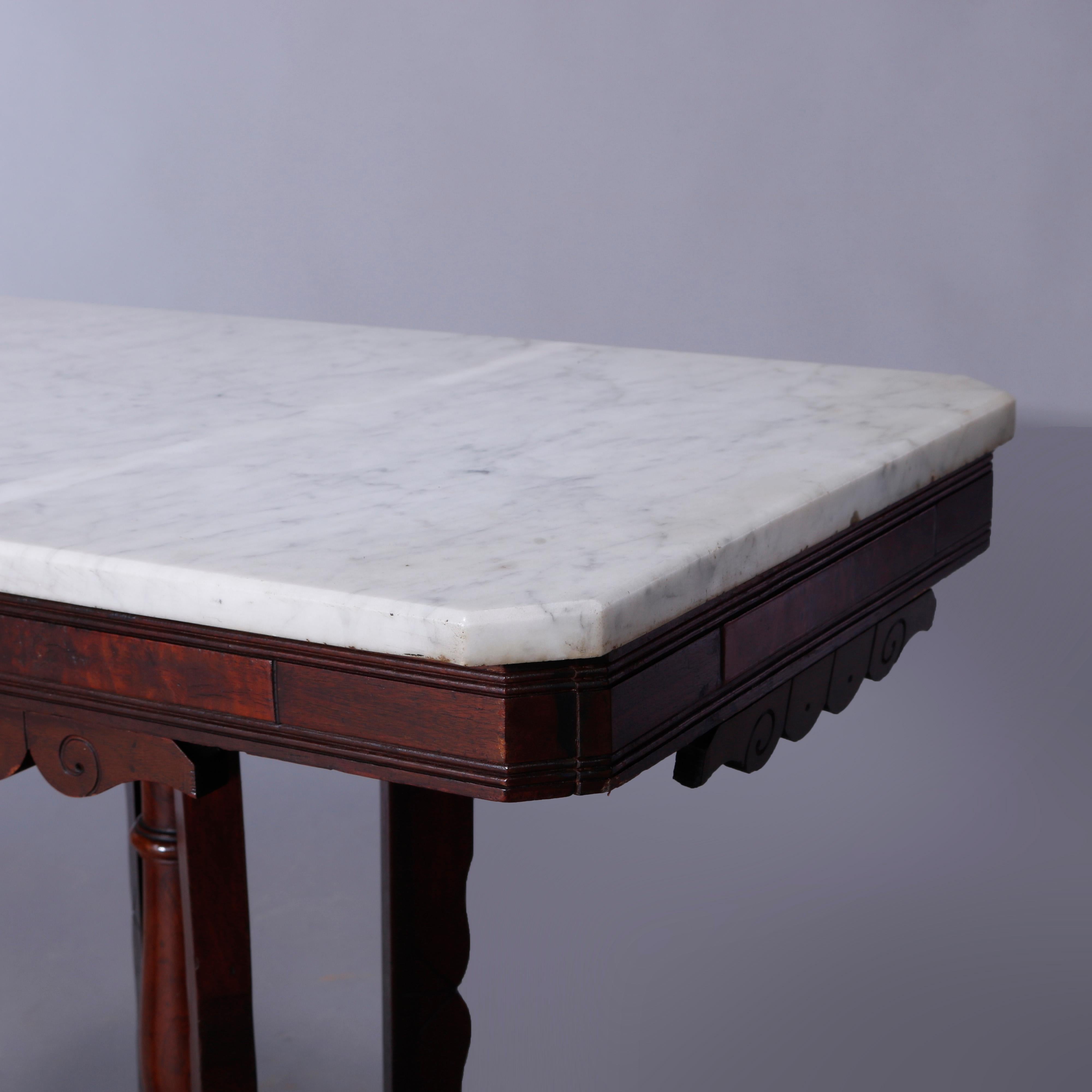 Antiker Parlor-Tisch aus Eastlake-Walnussholz, Wurzelholz und Marmor, um 1890 im Zustand „Gut“ im Angebot in Big Flats, NY