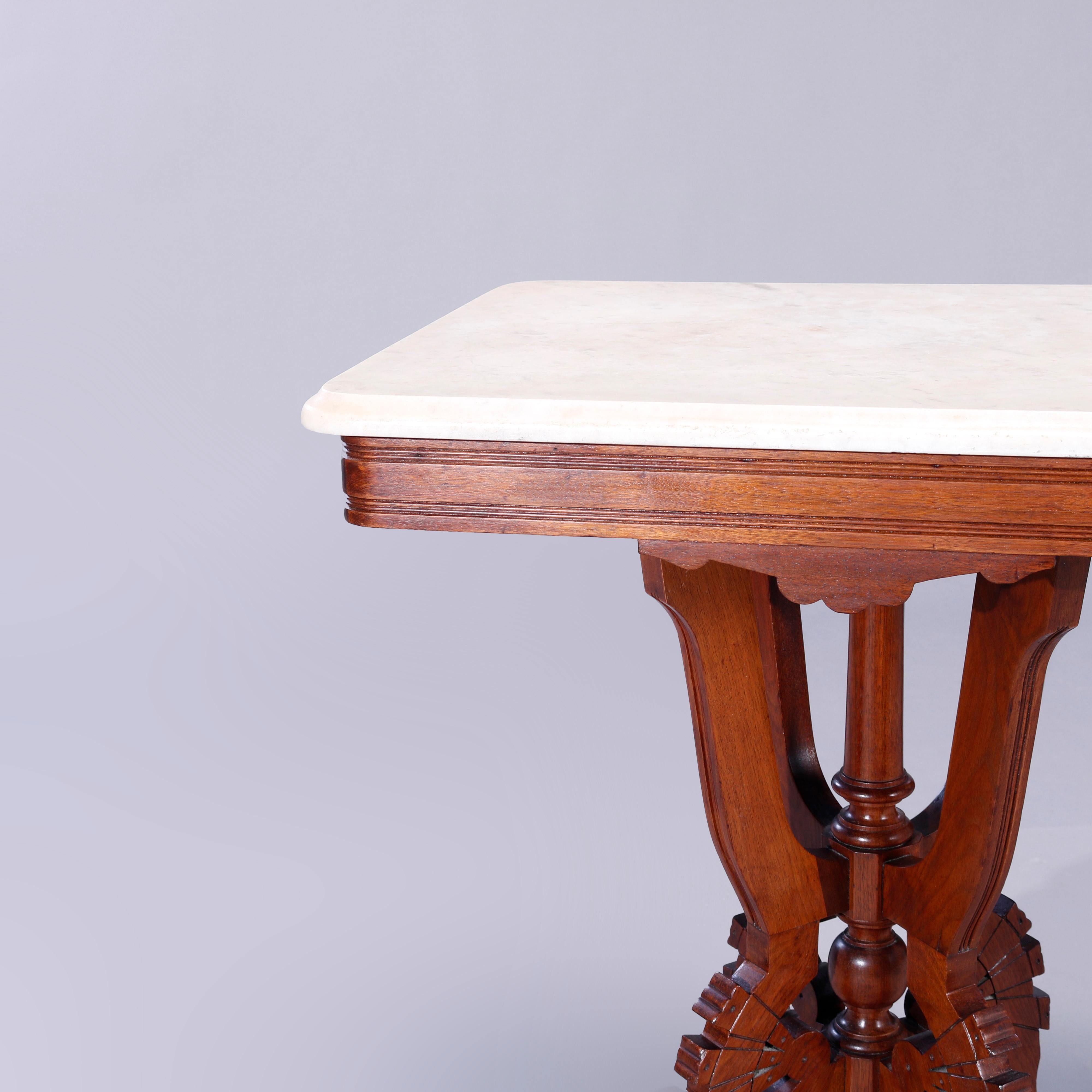 Antique Eastlake Walnut, Burl & Marble Parlor Table, c1890 In Good Condition In Big Flats, NY