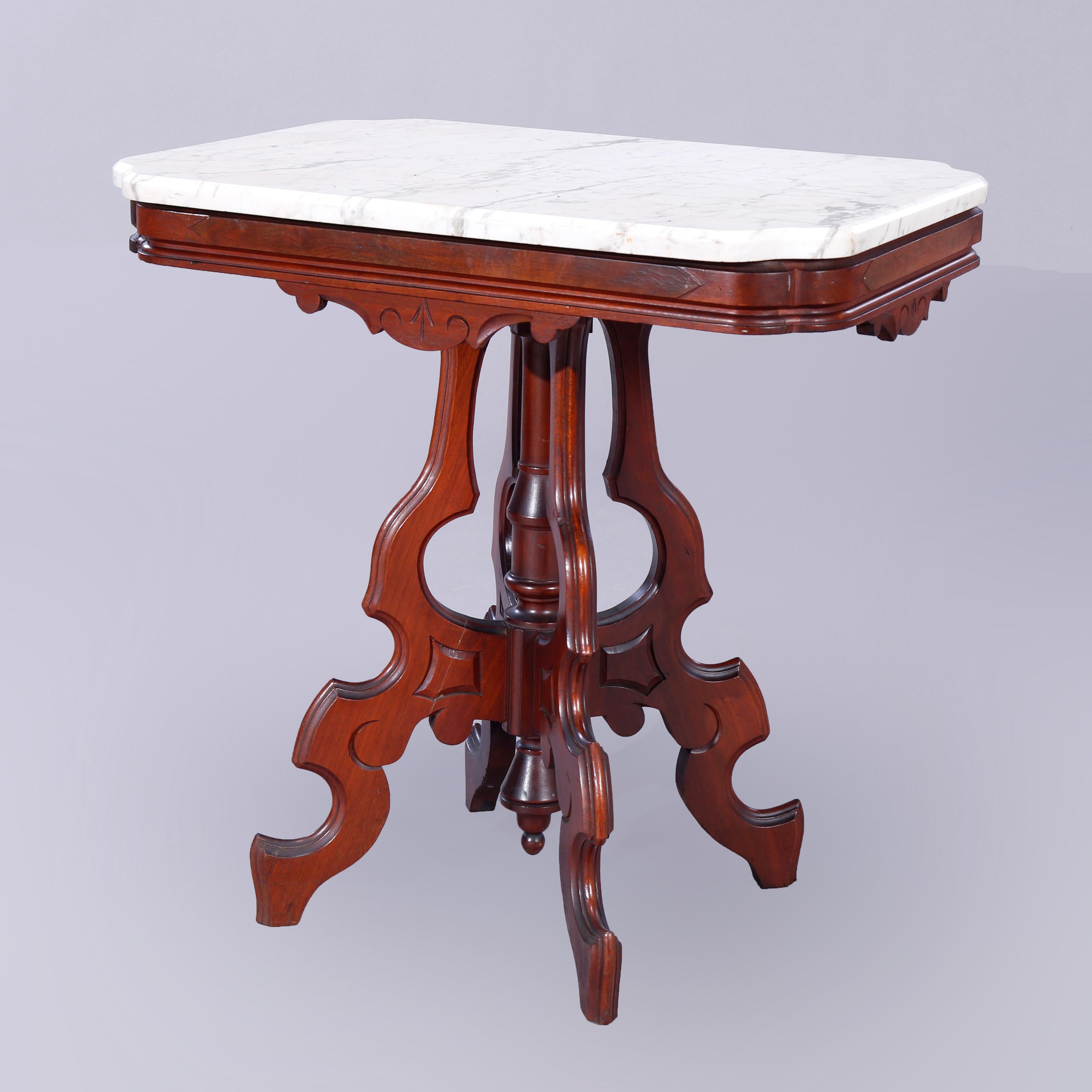 Antique Eastlake Walnut, Burl & Marble Parlor Table, c1890 In Good Condition In Big Flats, NY