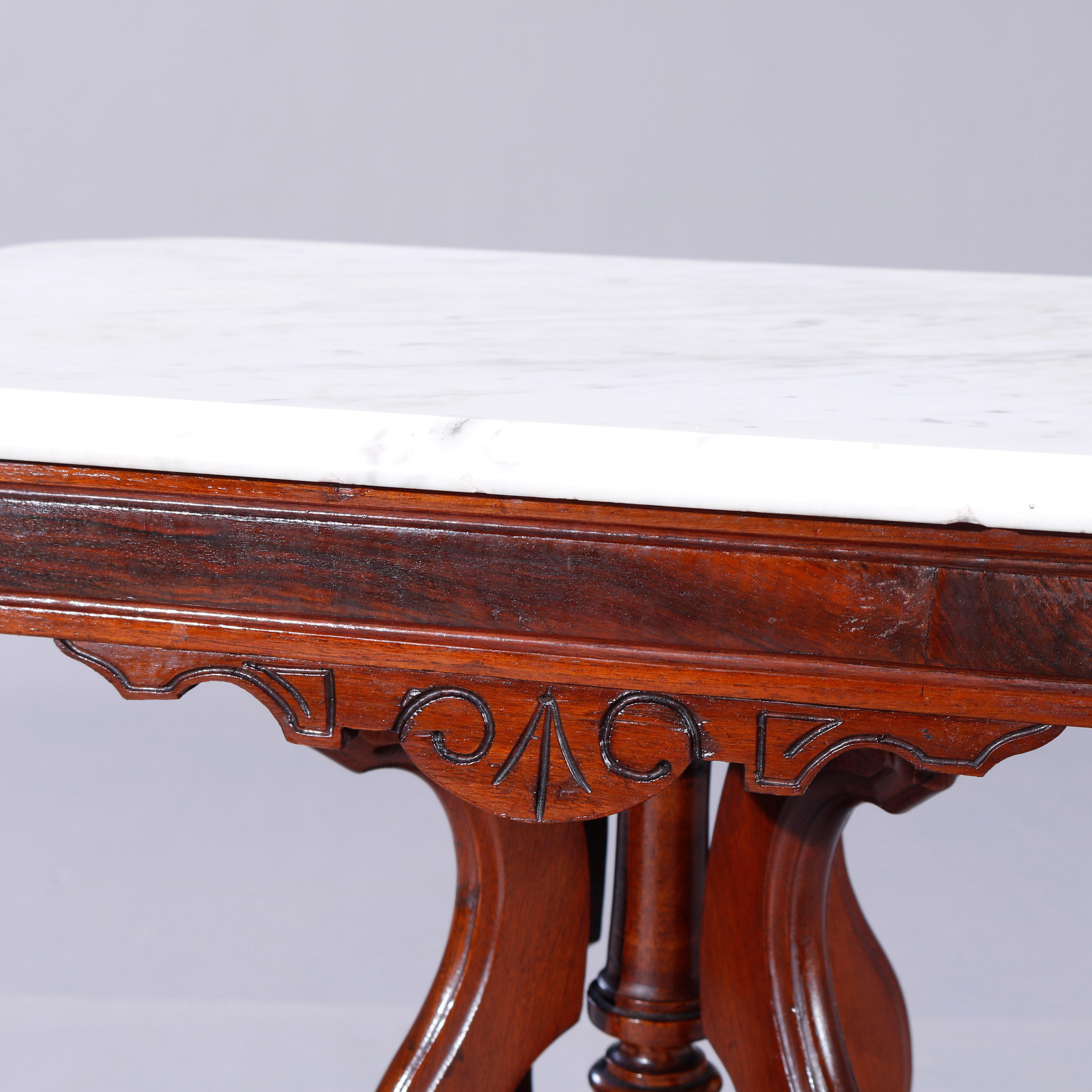 19th Century Antique Eastlake Walnut, Burl & Marble Parlor Table, c1890