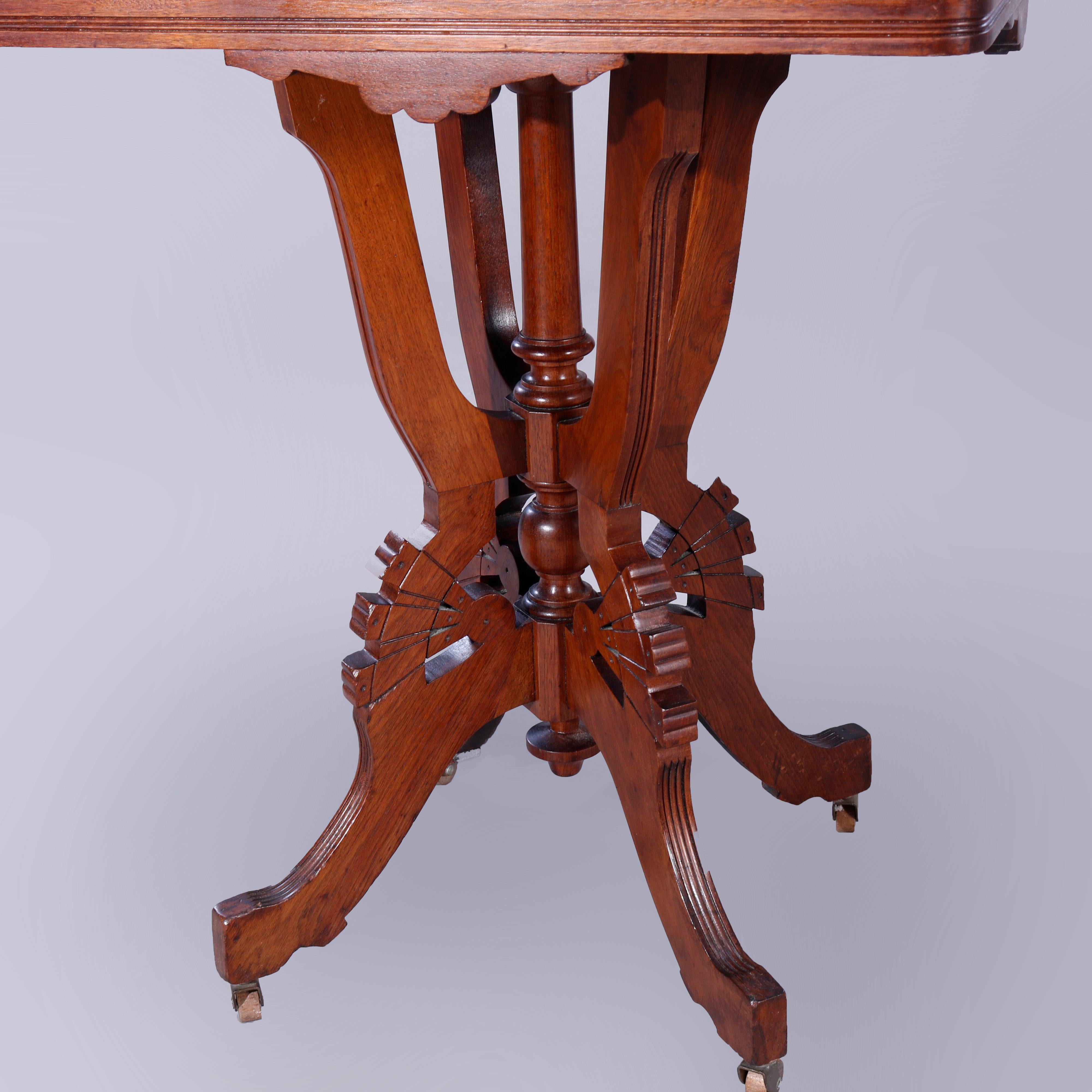 Antique Eastlake Walnut, Burl & Marble Parlor Table, c1890 1