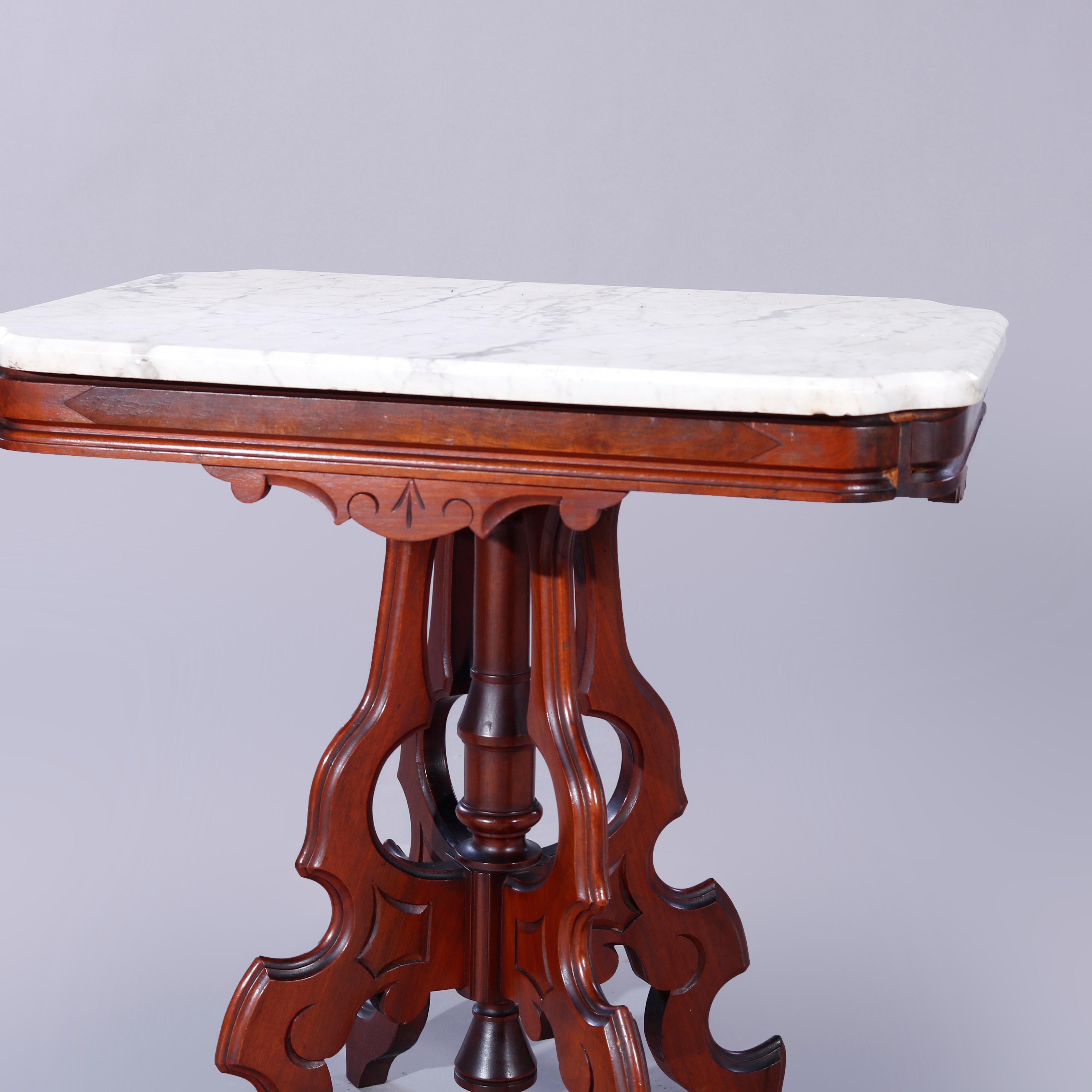 19th Century Antique Eastlake Walnut, Burl & Marble Parlor Table, c1890