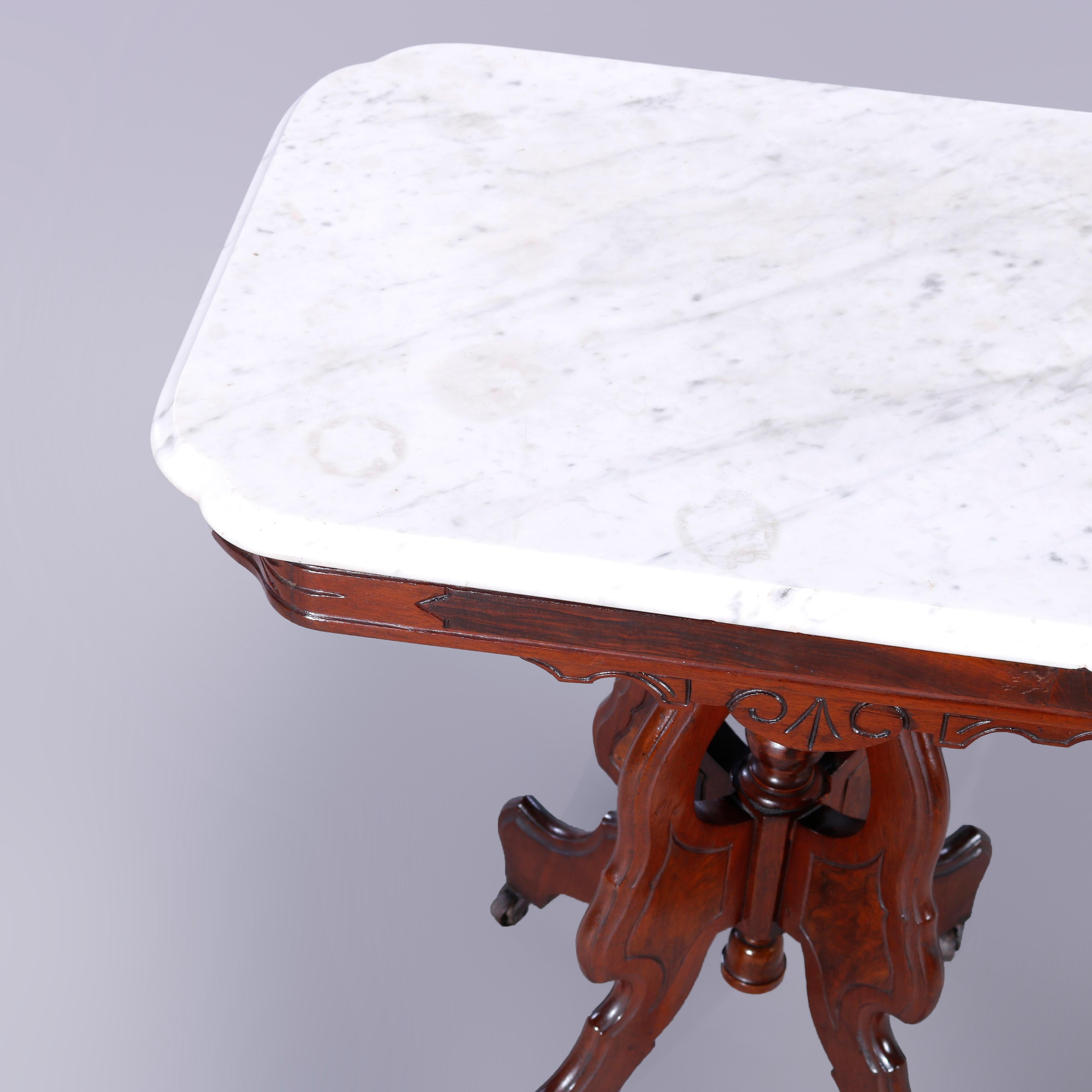 Antique Eastlake Walnut, Burl & Marble Parlor Table, c1890 1