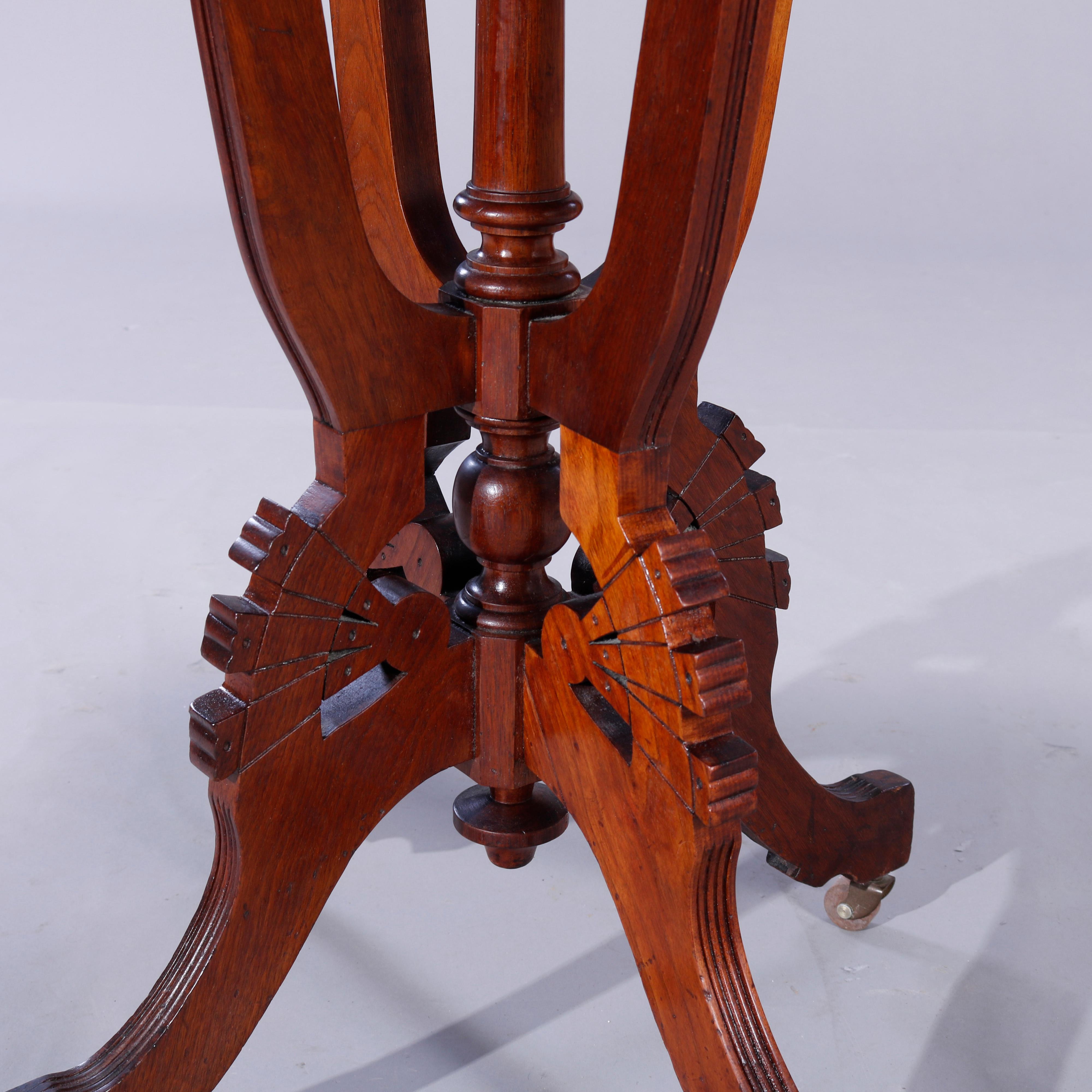 Antique Eastlake Walnut, Burl & Marble Parlor Table, c1890 2