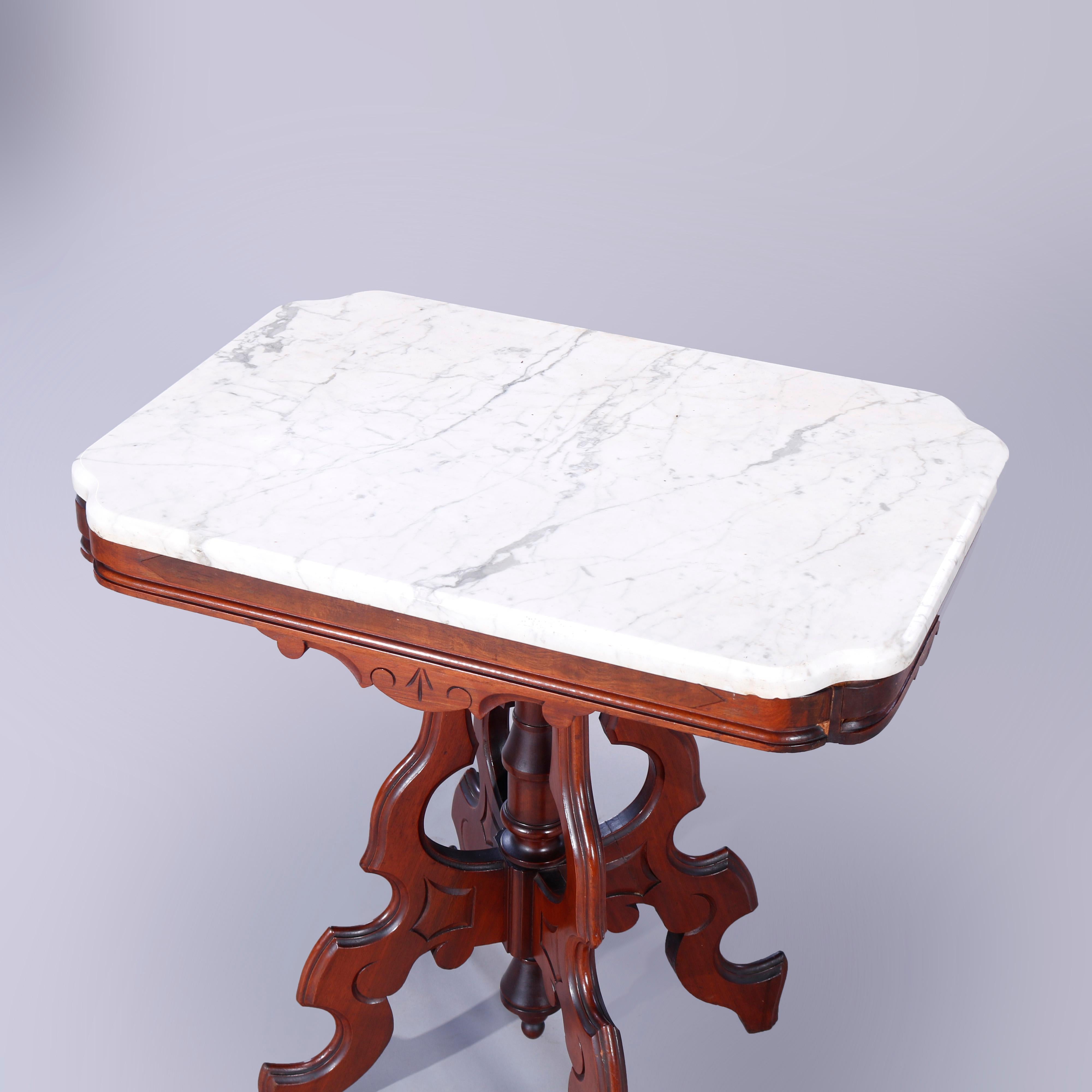Antique Eastlake Walnut, Burl & Marble Parlor Table, c1890 1