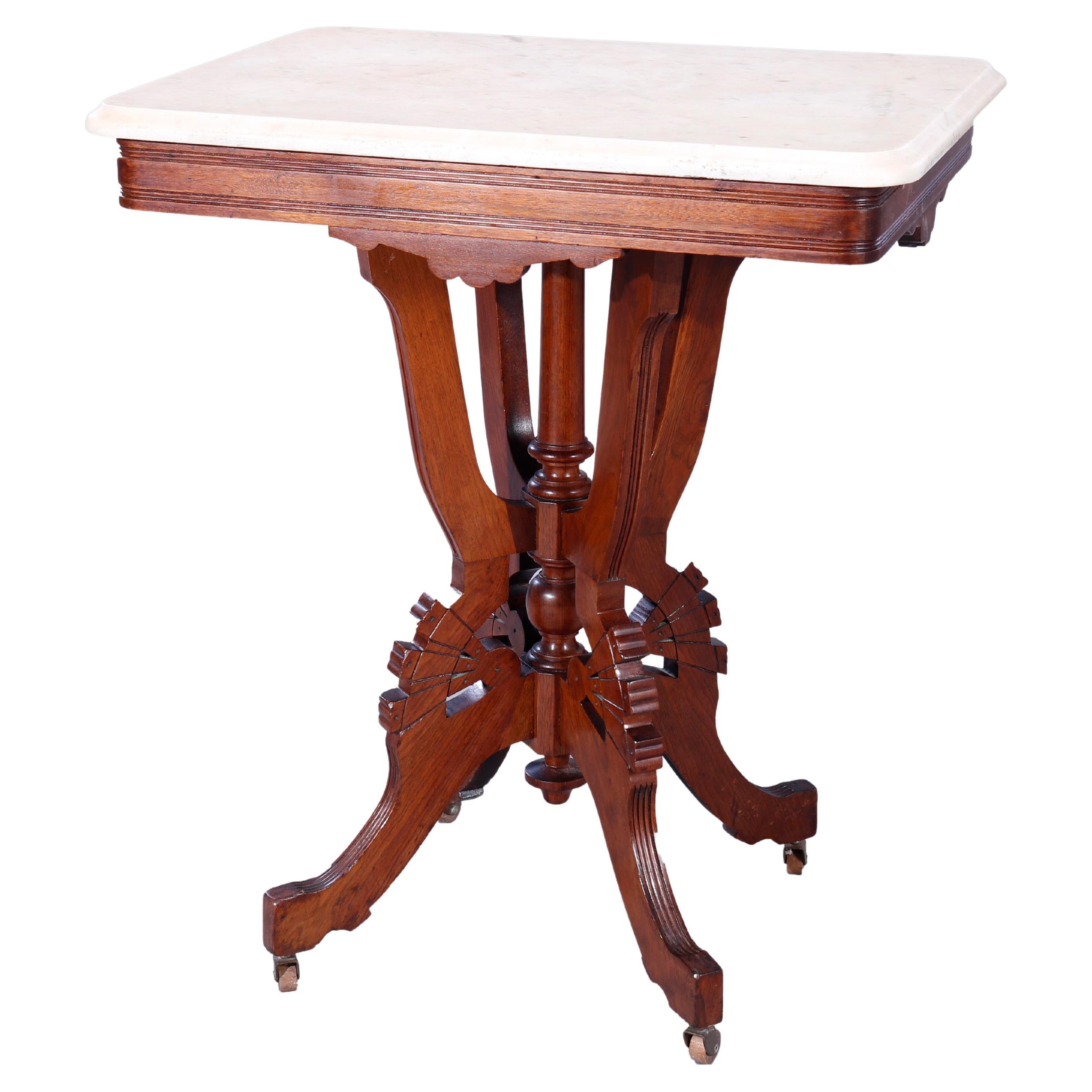 Antique Eastlake Walnut, Burl & Marble Parlor Table, c1890