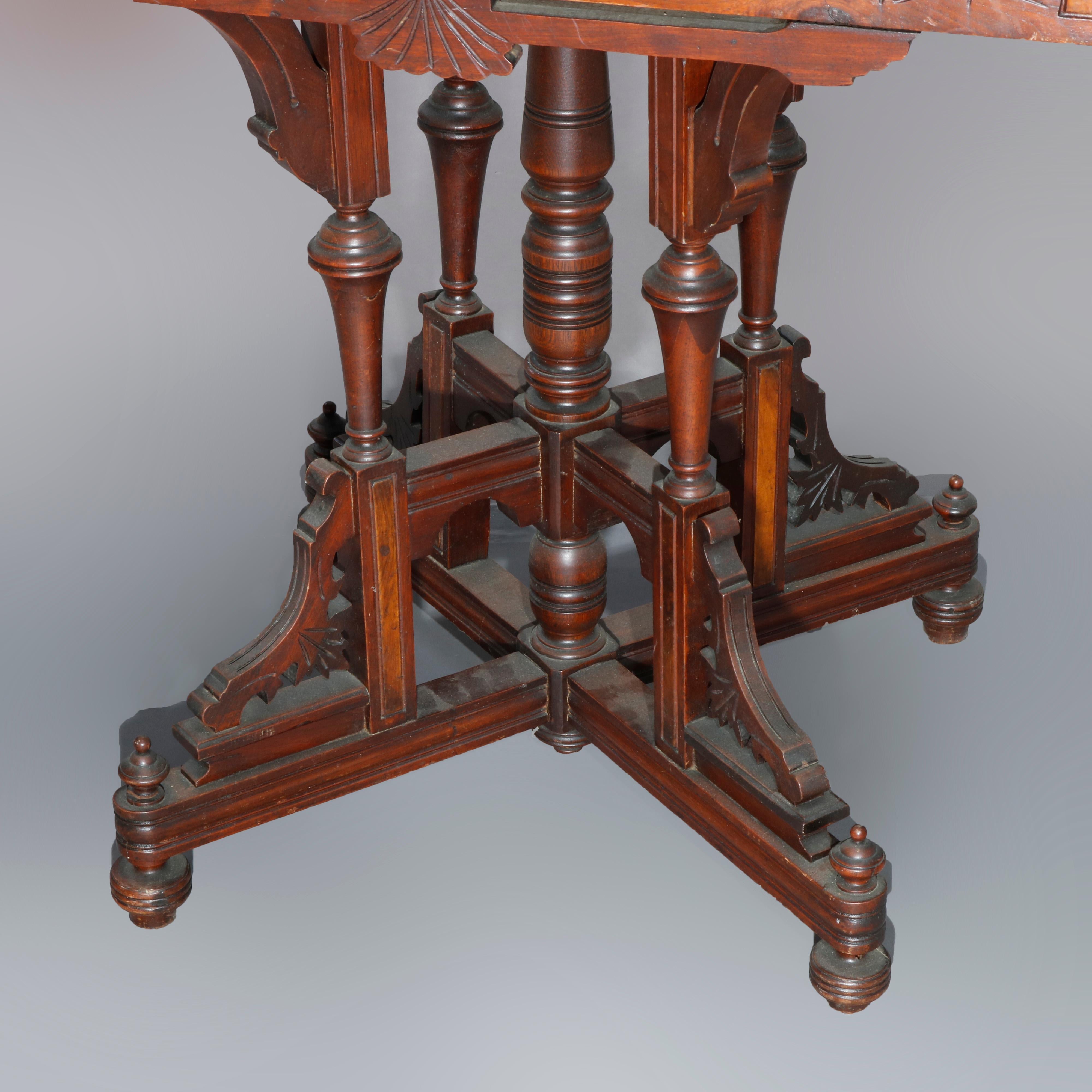 Antique Eastlake Walnut, Burl & Marble Parlor Table, Circa 1890 4