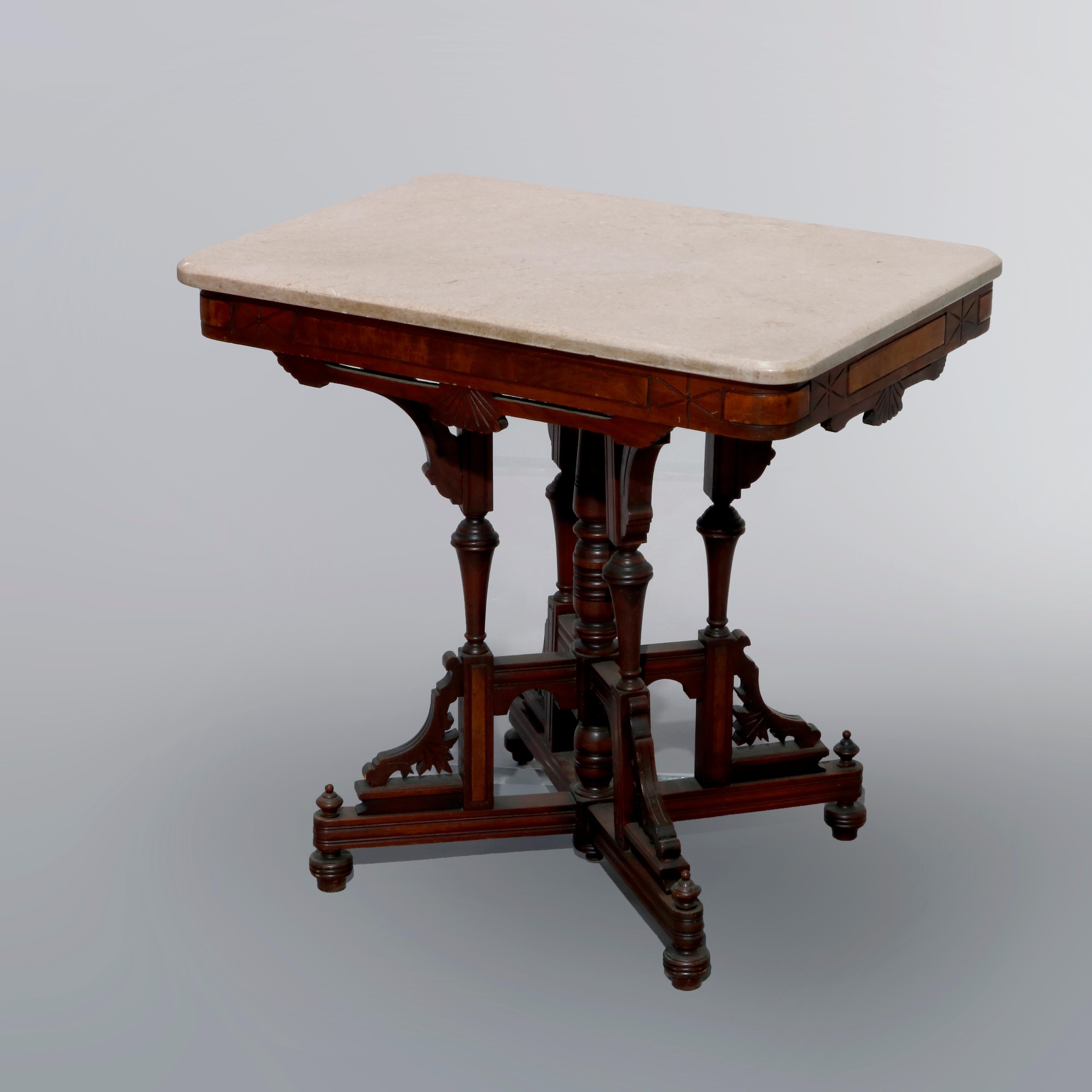Antique Eastlake Walnut, Burl & Marble Parlor Table, Circa 1890 6
