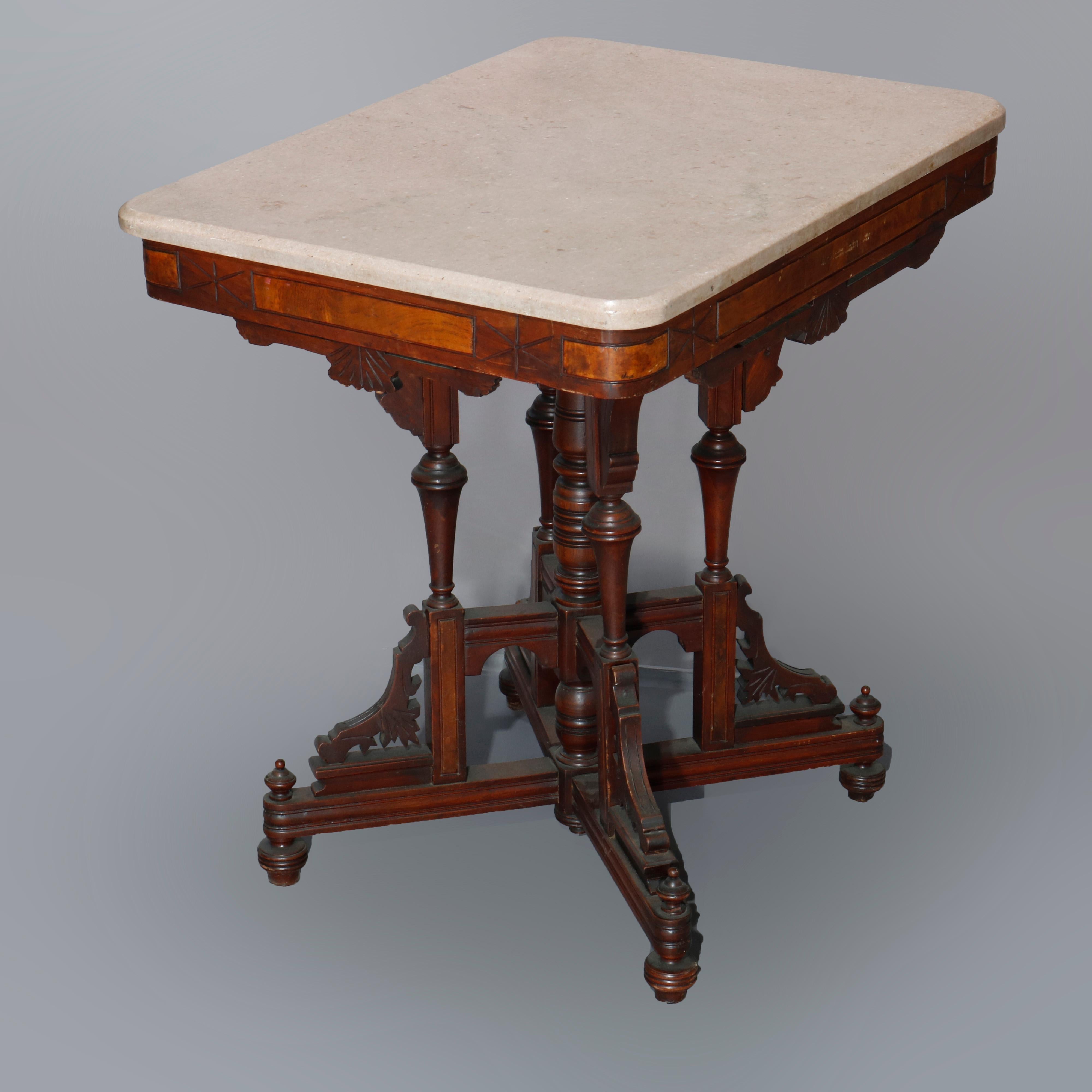 Antique Eastlake Walnut, Burl & Marble Parlor Table, Circa 1890 9