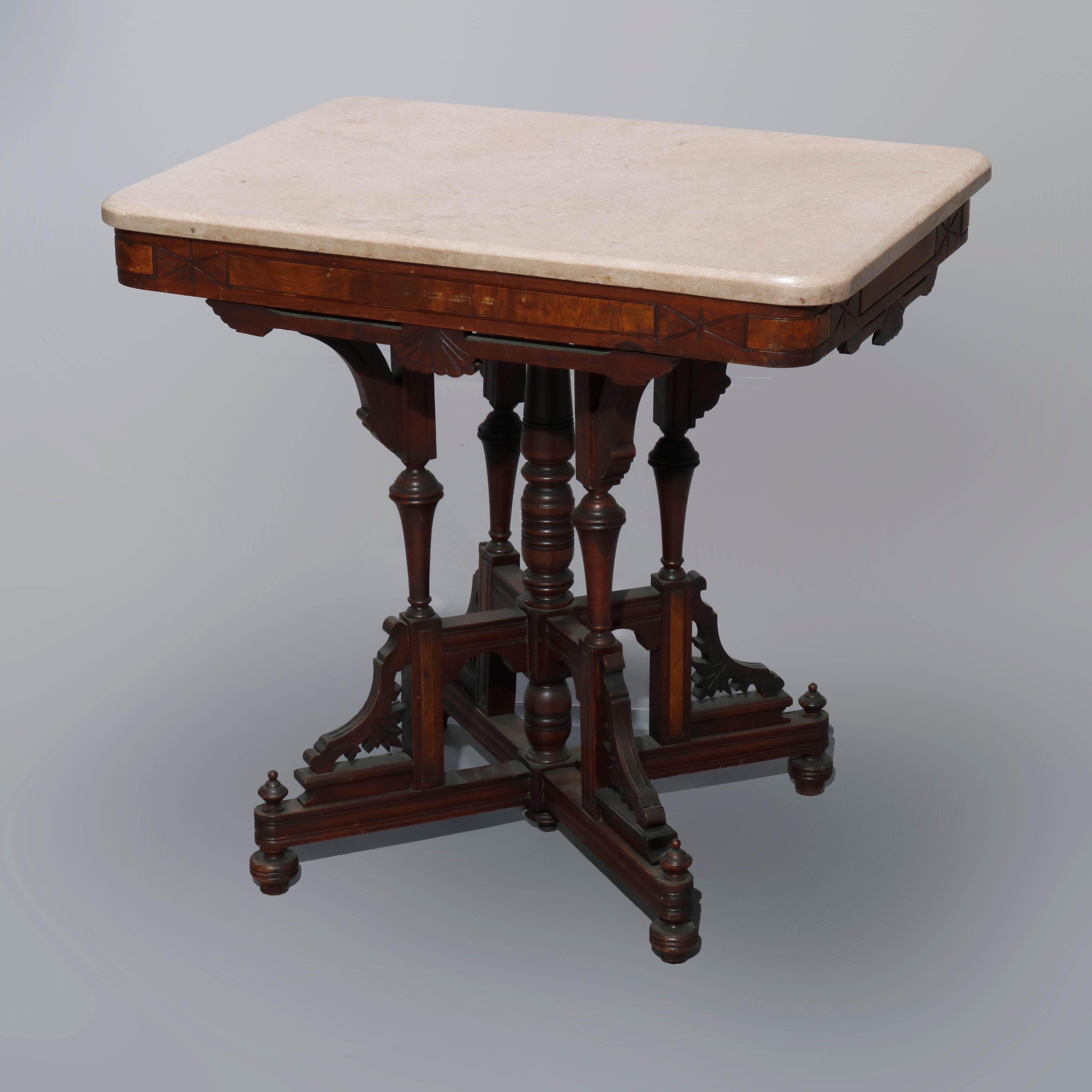 Antique Eastlake Walnut, Burl & Marble Parlor Table, Circa 1890 10