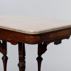Antique Eastlake Walnut, Burl & Marble Parlor Table, Circa 1890