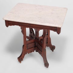 Antique Eastlake Walnut, Burl & Marble Parlor Table, Circa 1890