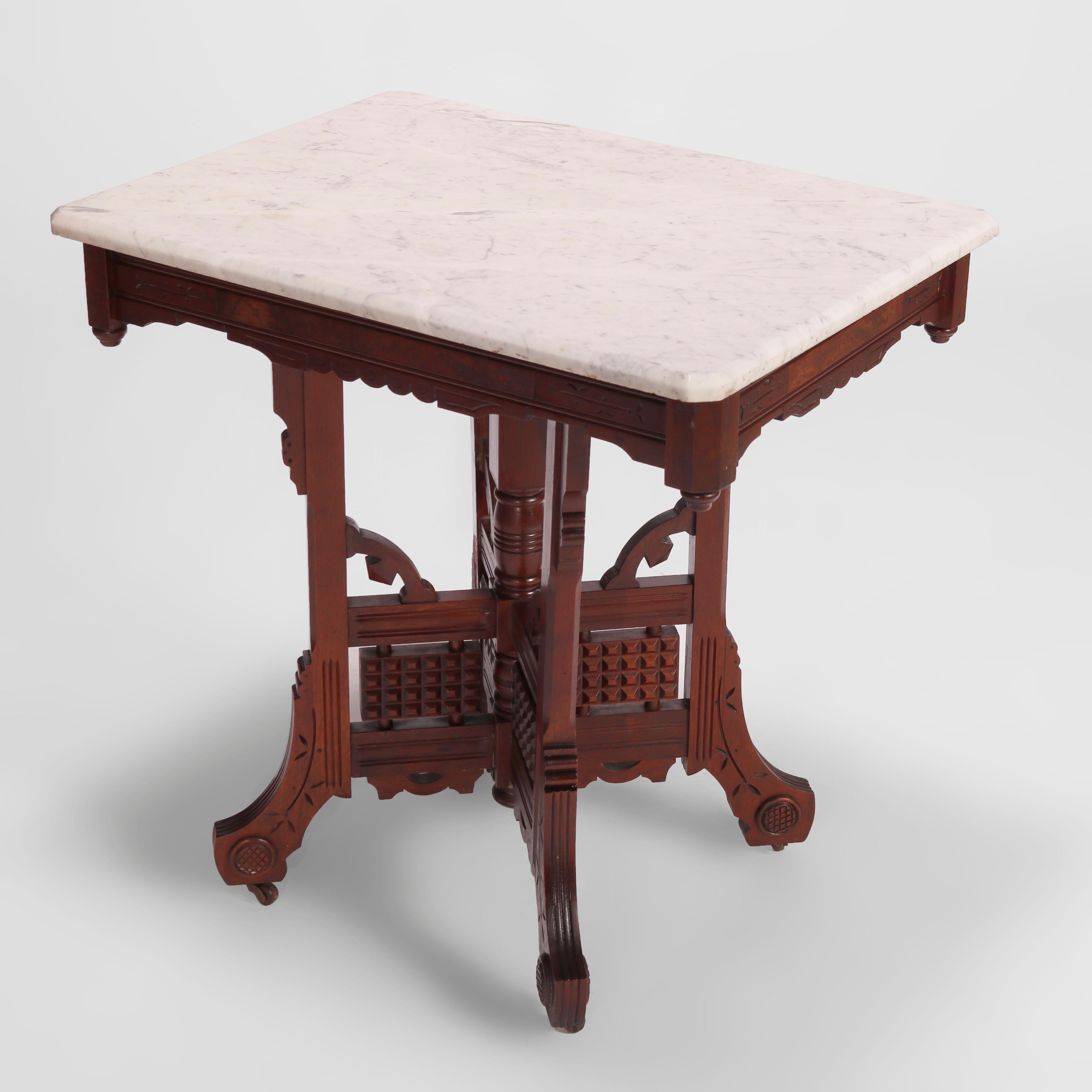 Antiker Eastlake-Salontisch aus Nussbaum, Wurzelholz und Marmor, um 1890 (amerikanisch) im Angebot