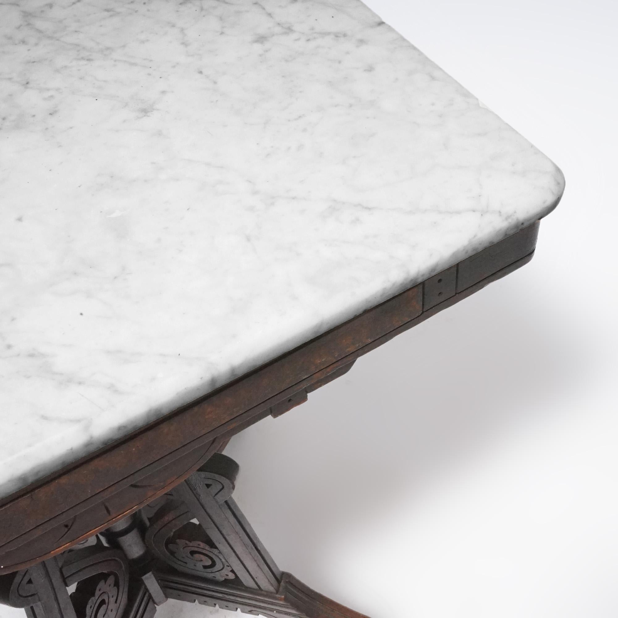 American Antique Eastlake Walnut, Burl & Marble Parlor Table, Circa 1890 For Sale