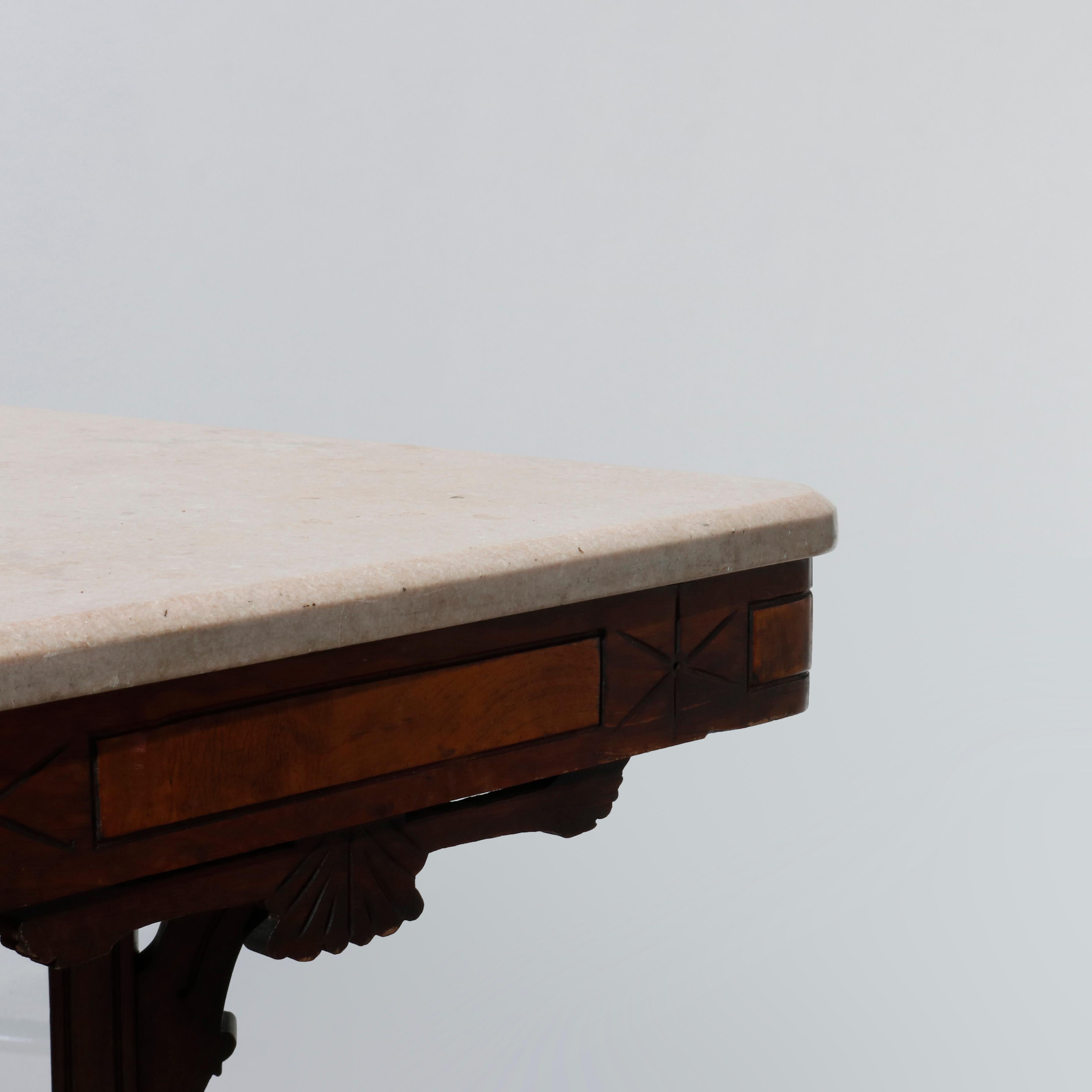 Antique Eastlake Walnut, Burl & Marble Parlor Table, Circa 1890 In Good Condition In Big Flats, NY