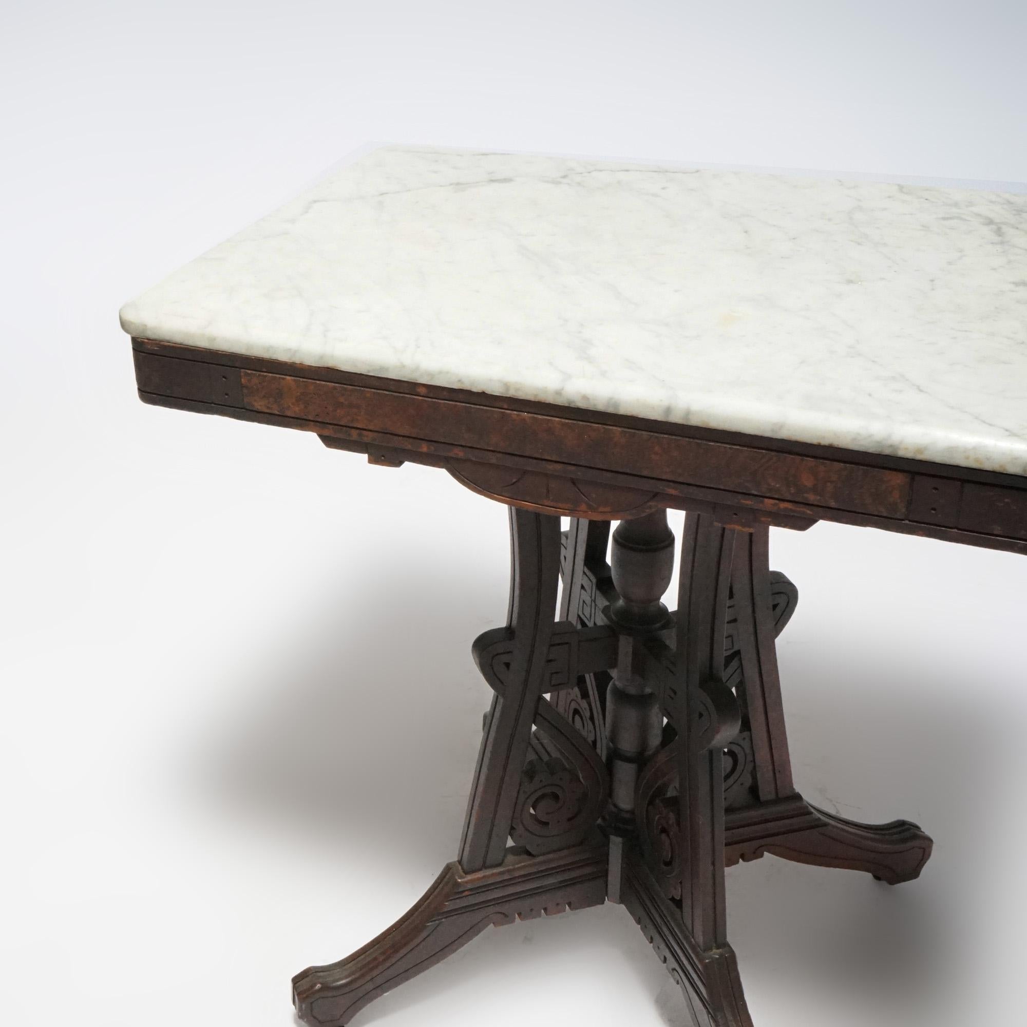 Antique Eastlake Walnut, Burl & Marble Parlor Table, Circa 1890 In Good Condition For Sale In Big Flats, NY