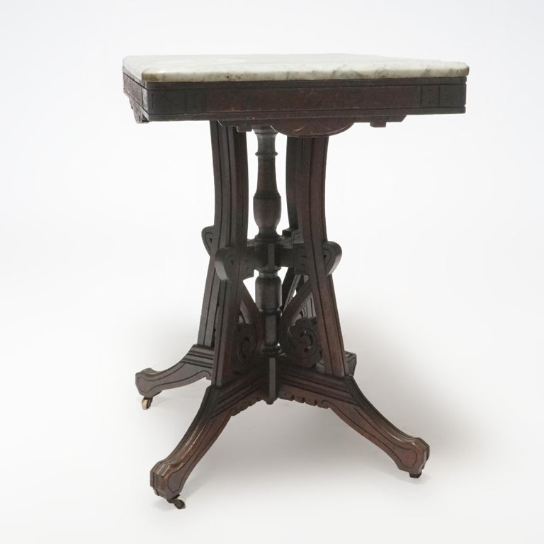 Antique Eastlake Walnut, Burl and Marble Parlor Table, Circa 1890 For