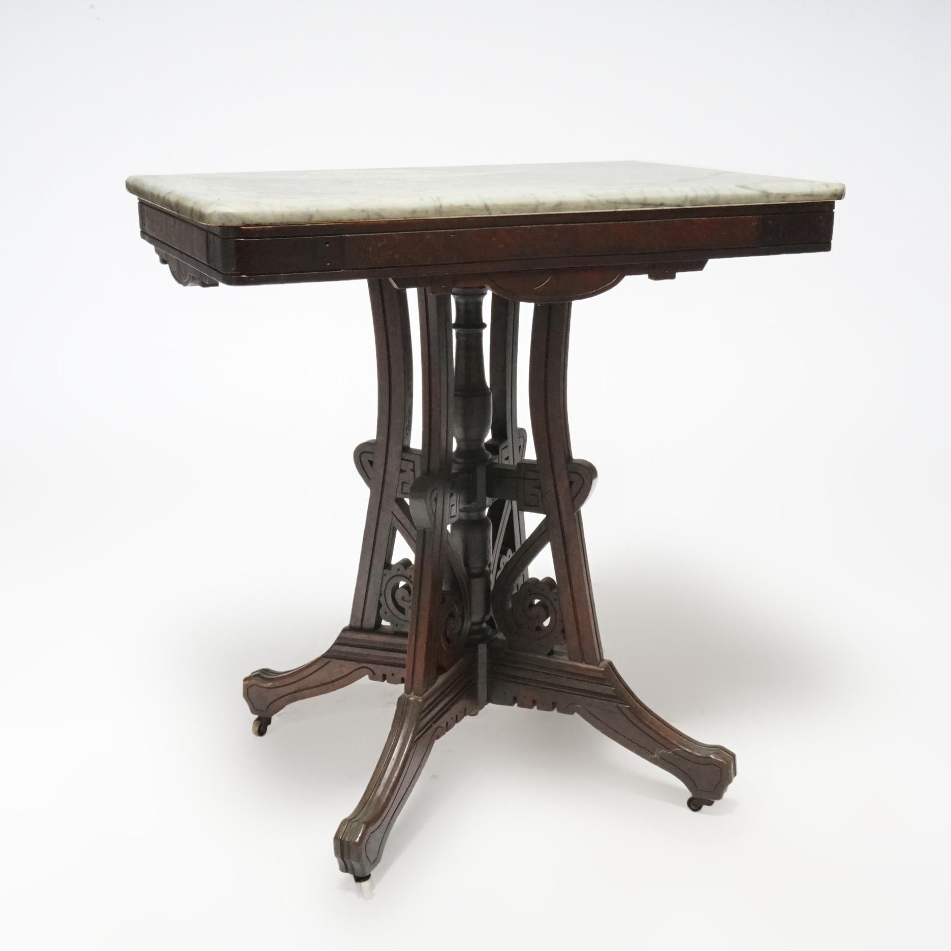 Antique Eastlake Walnut, Burl & Marble Parlor Table, Circa 1890 For Sale 1